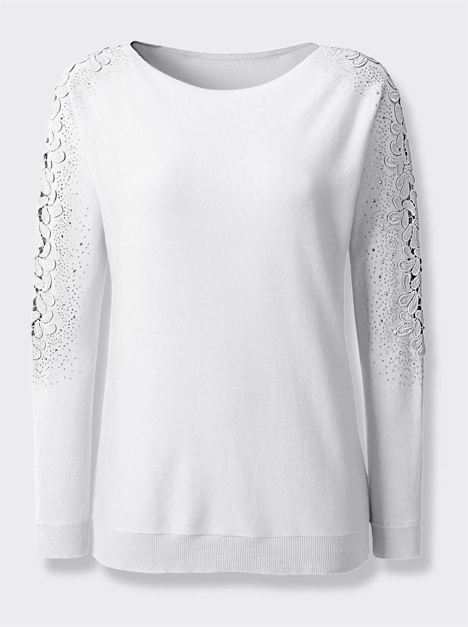 Fledermauspullover mit Glitzersteinchen - ecru