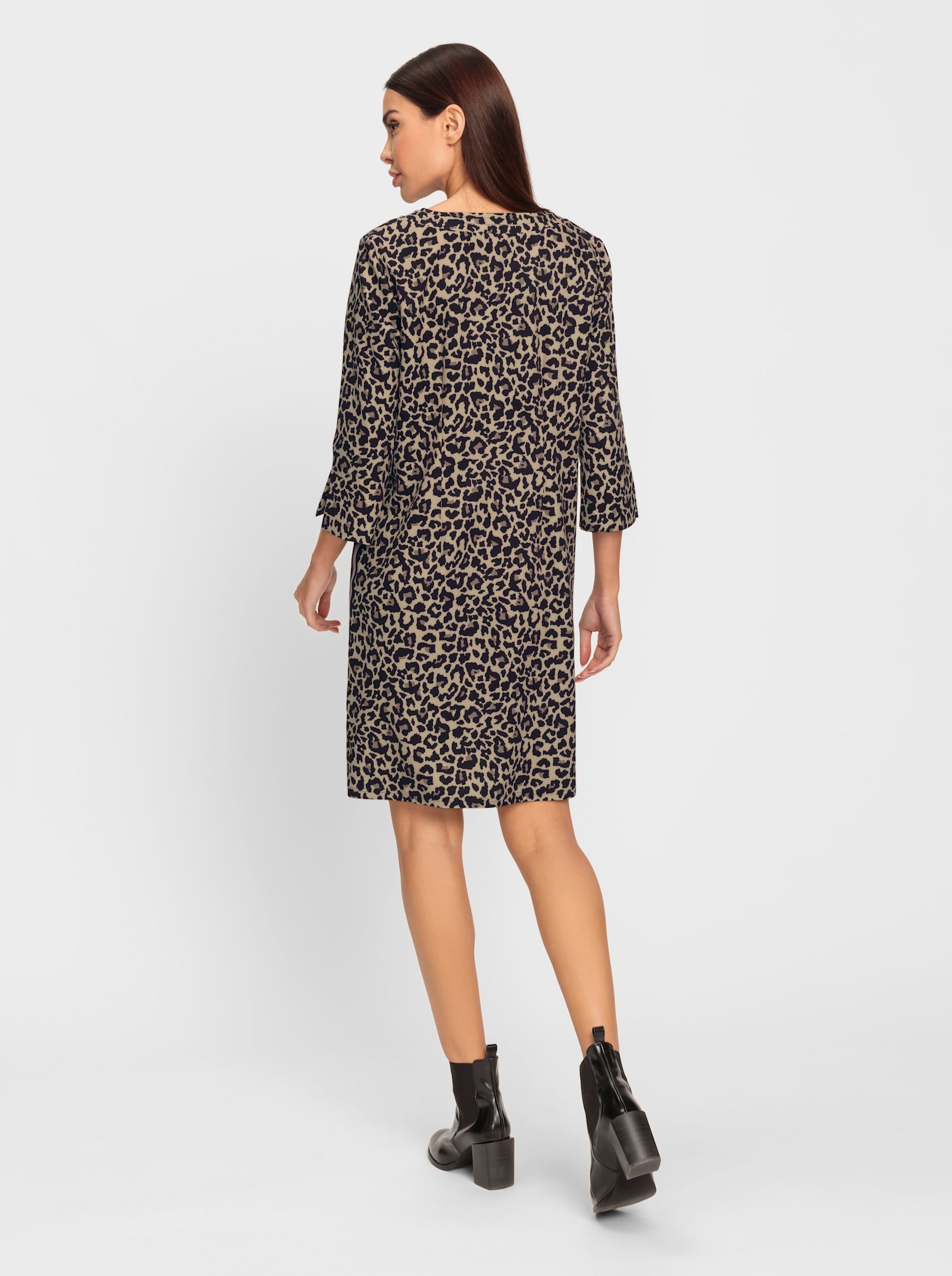 heine Vävd klänning med kontrastfärgade sidoränder - beige-svart, tryckt