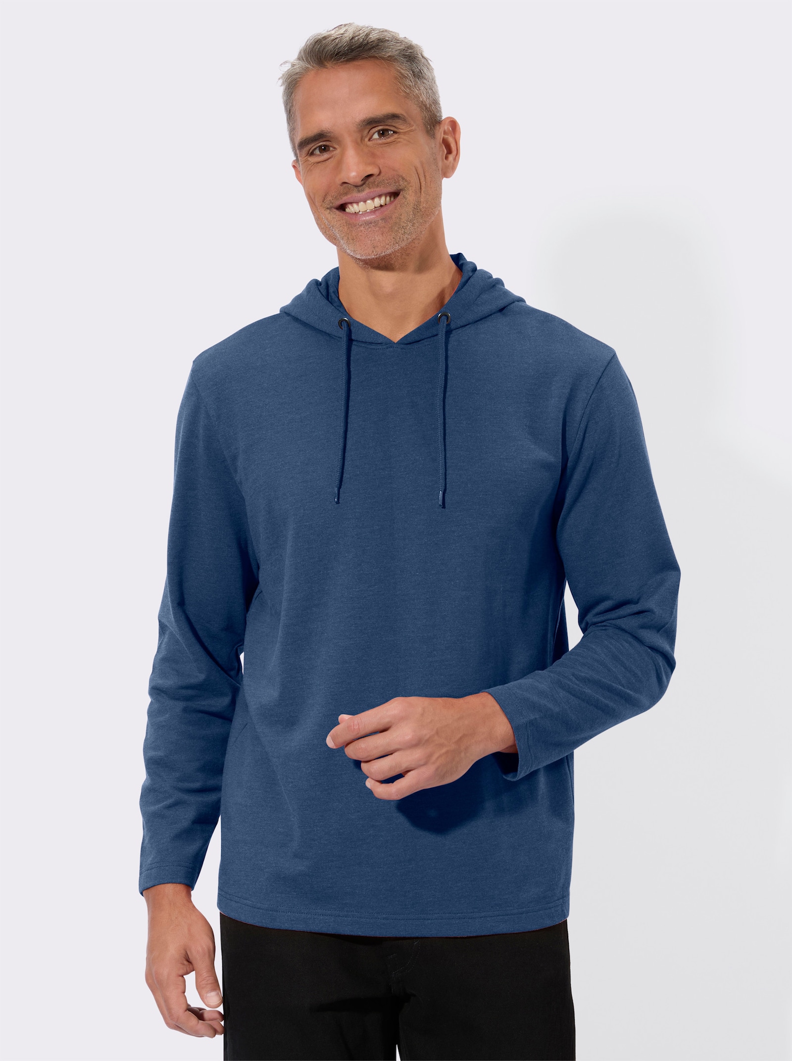 Sweatshirt mit Kapuze und Bindeband - jeansblau-meliert