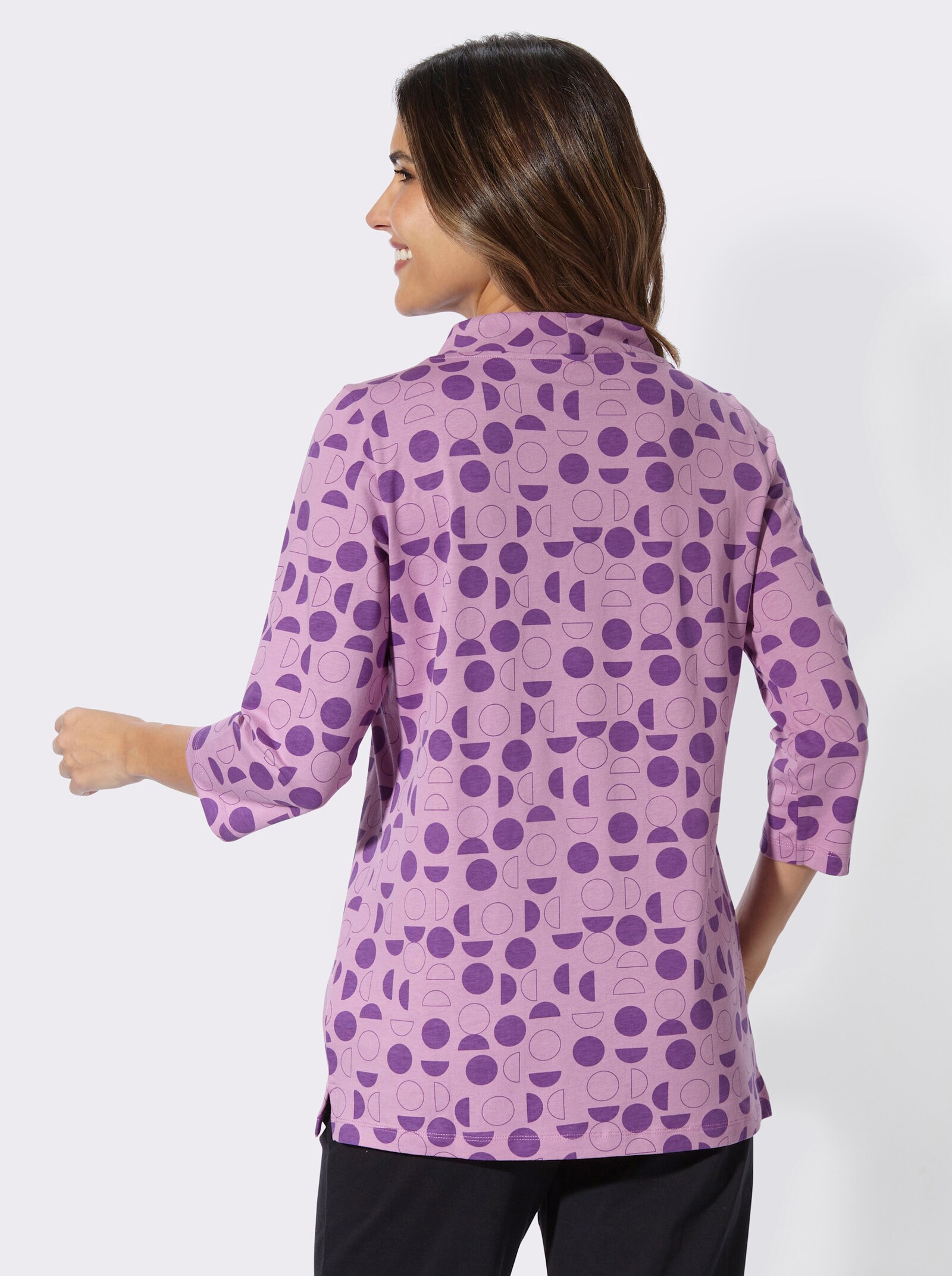 Longshirt mit Seitenschlitzen - orchidee-lila-bedruckt