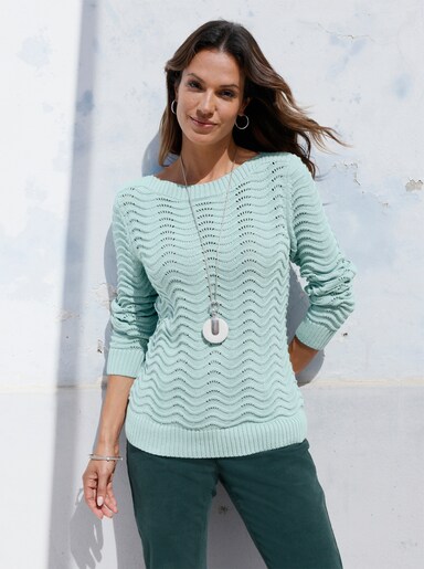 Pullover mit wellenförmigem Ajour-Strickmuster - kalkmint