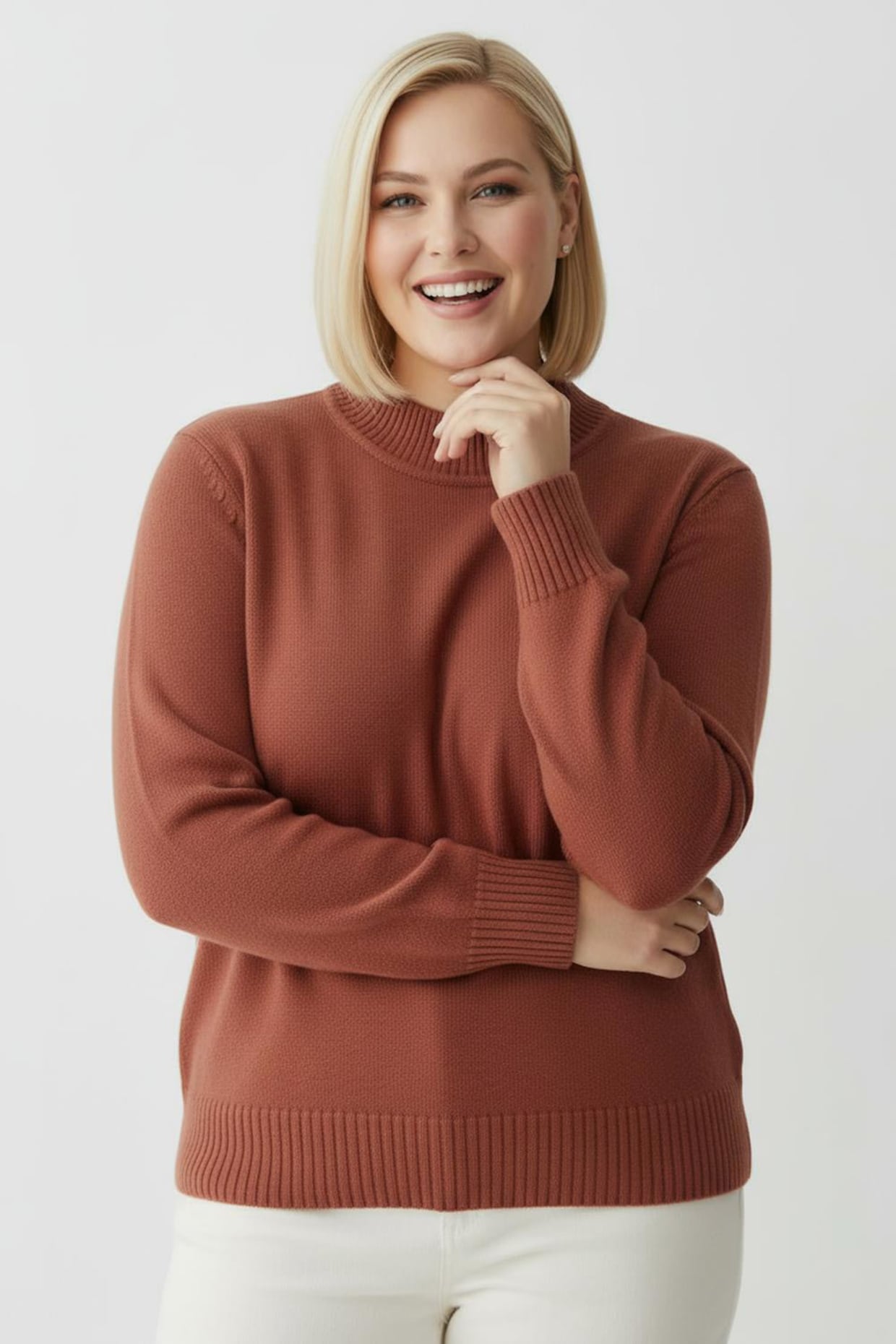 Stehkragenpullover mit Baumwolle - rostrot