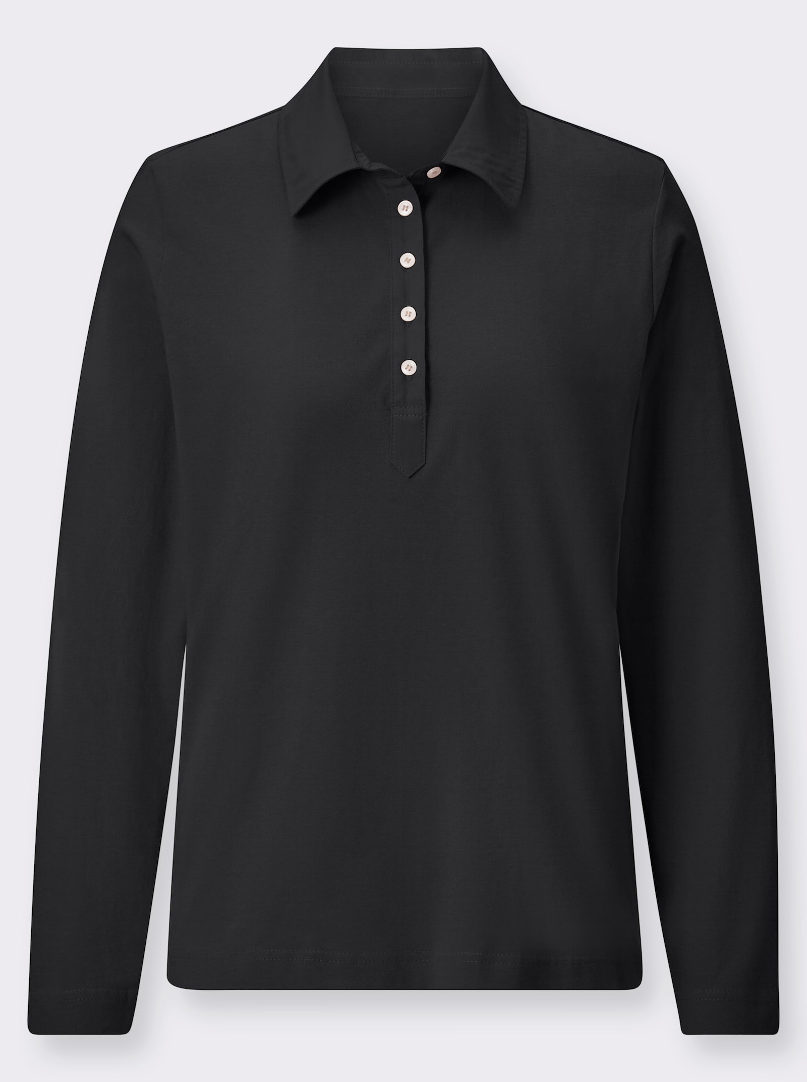 Langarm-Poloshirt in reiner Baumwoll-Qualität - schwarz