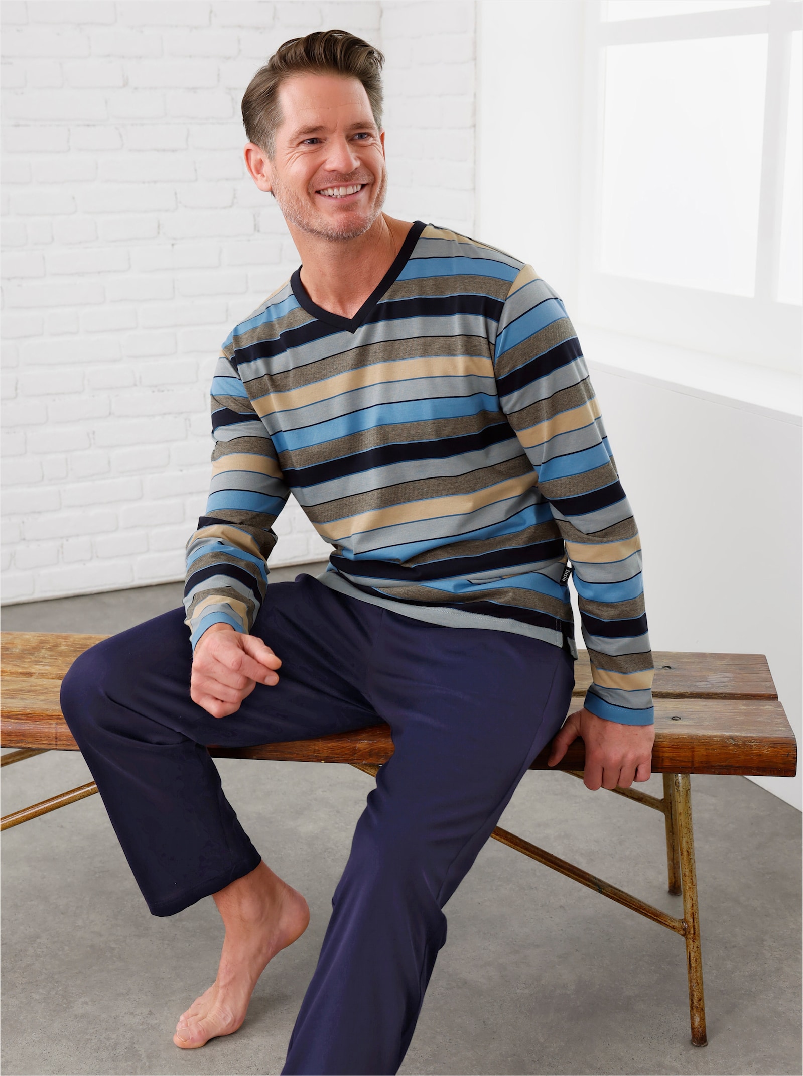 Hajo Pyžamo - námořnická modrá-béžová-proužek