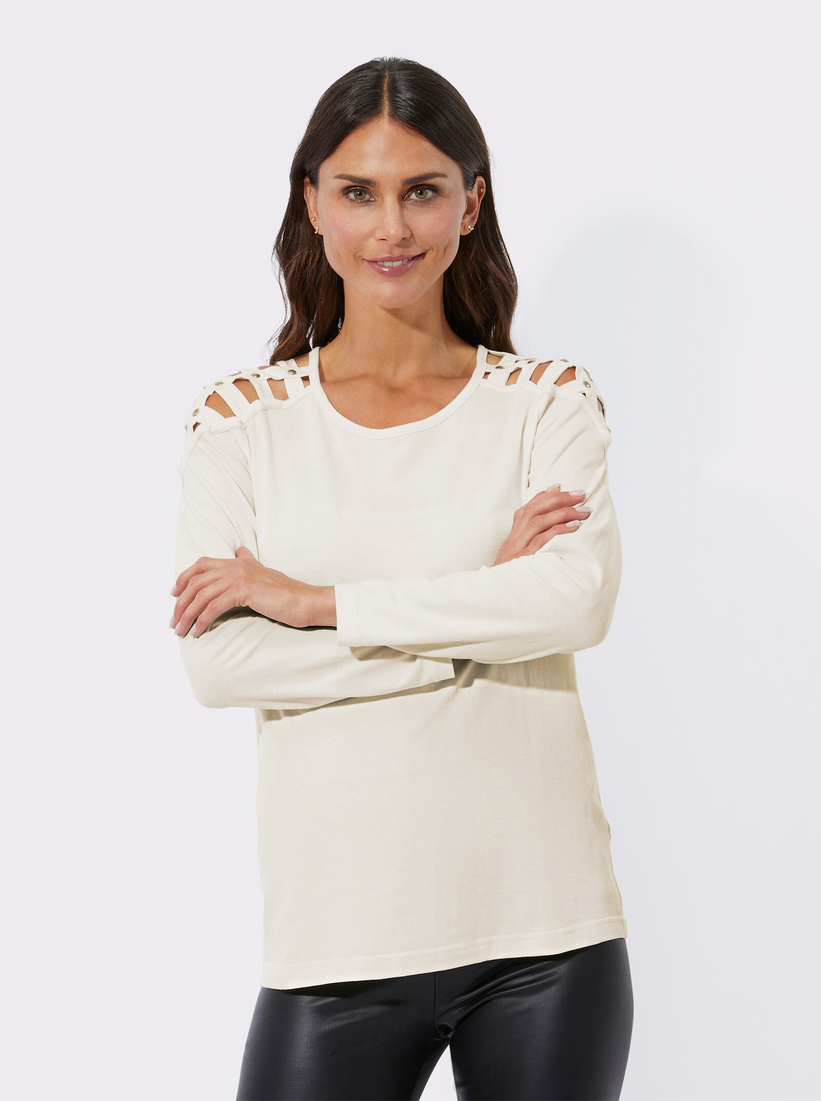 Langarmshirt Gitter an den Schultern - ecru