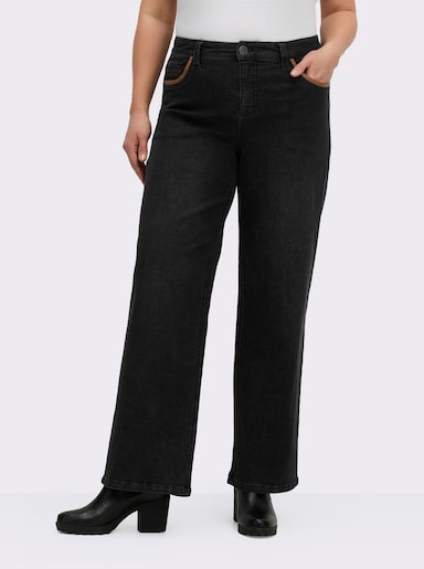 sheego Jeans mit weitem Bein und Paspelierung - black denim