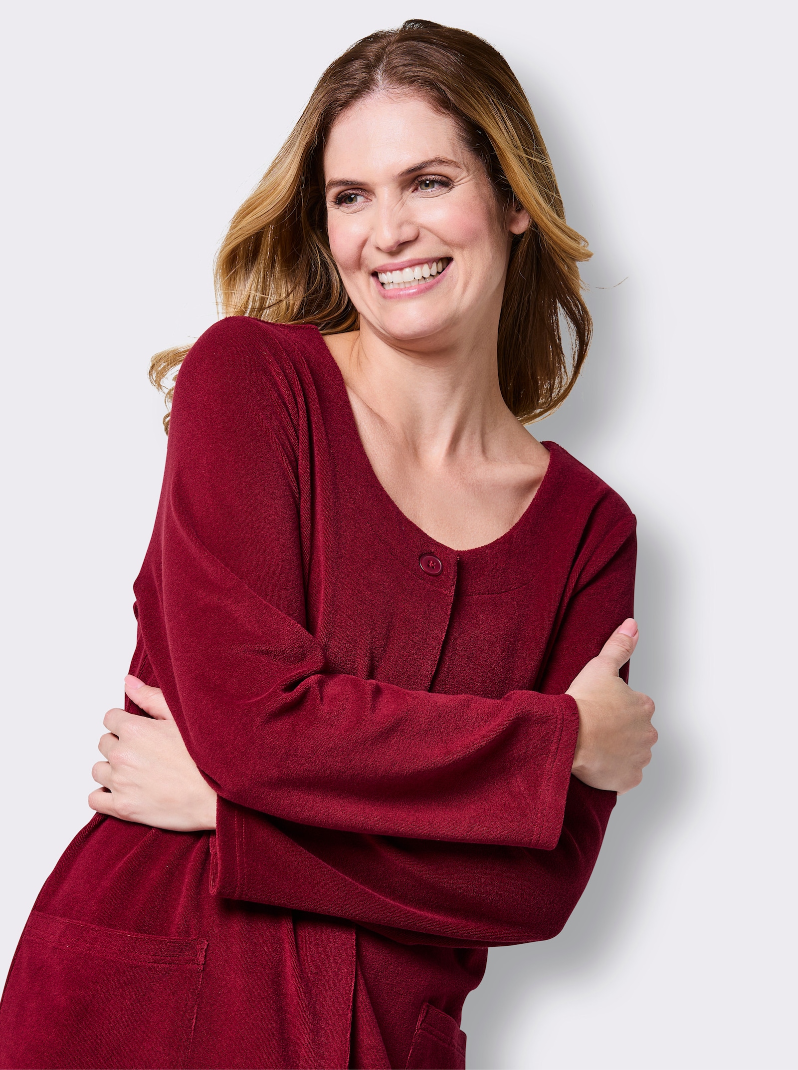 feel good Bademantel zum Knöpfen - dunkelrot