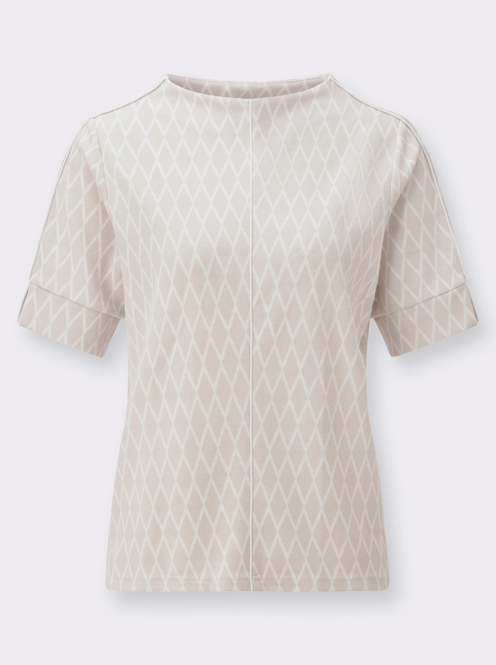 Kurzarmshirt in Interlock-Qualität - hellgrau-ecru-gemustert