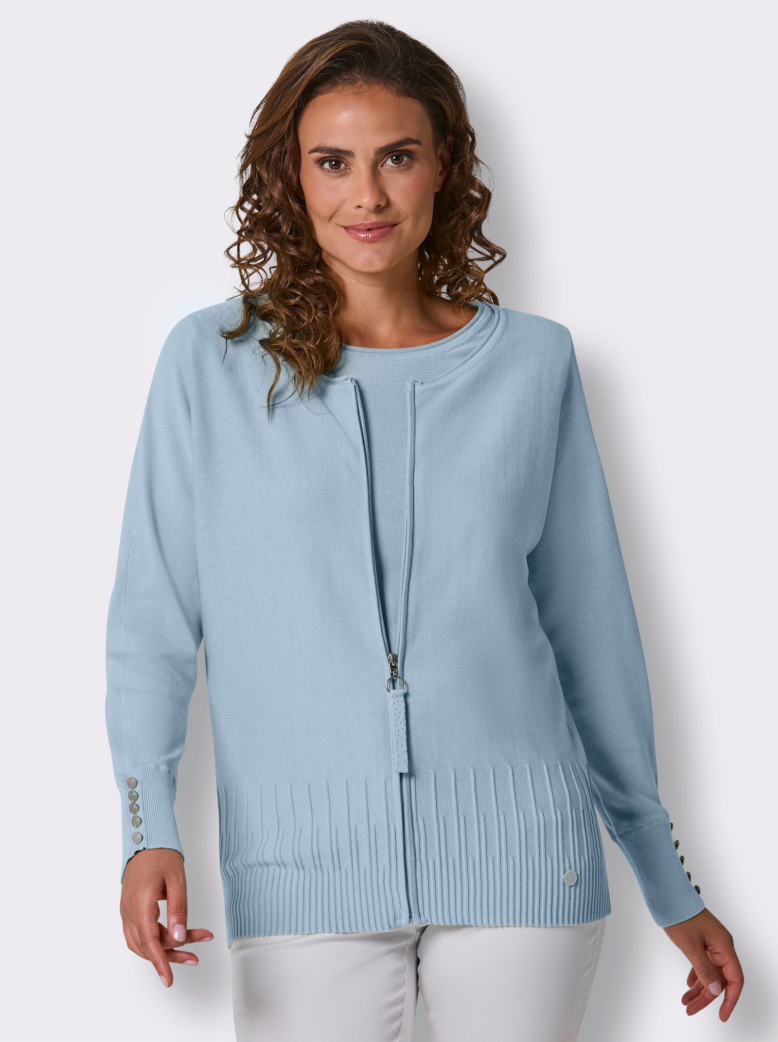 CREATION L PREMIUM Feinstrickjacke mit Fledermaus-Ärmeln - eisblau