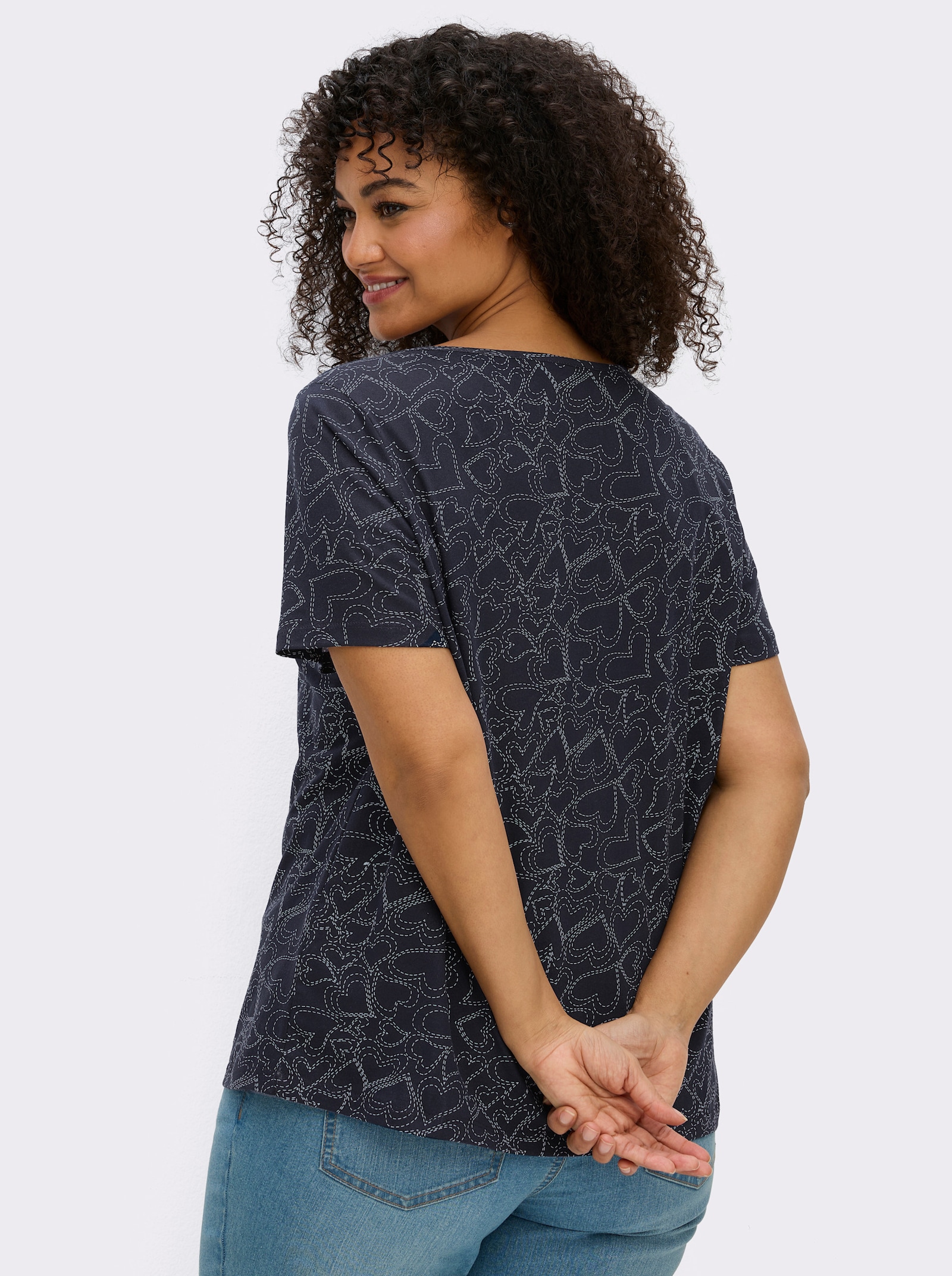 T-Shirt mit Herzchen-Dessin - marine-bedruckt
