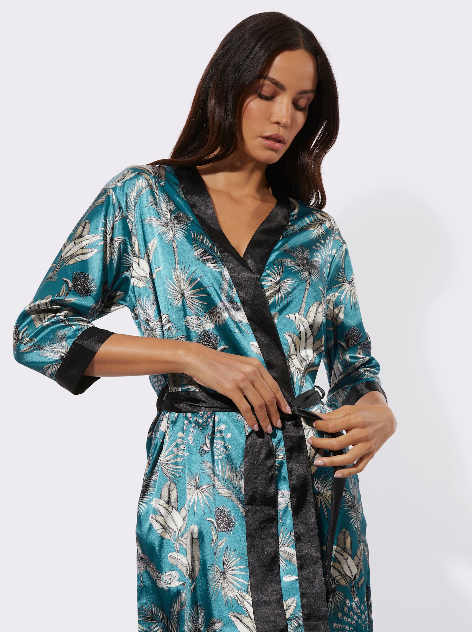 wäschepur Robe de chambre - pétrole-couleur ivoire  imprimé