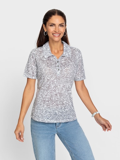 Poloshirt mit Ausbrenner-Muster - hellgrau-bedruckt