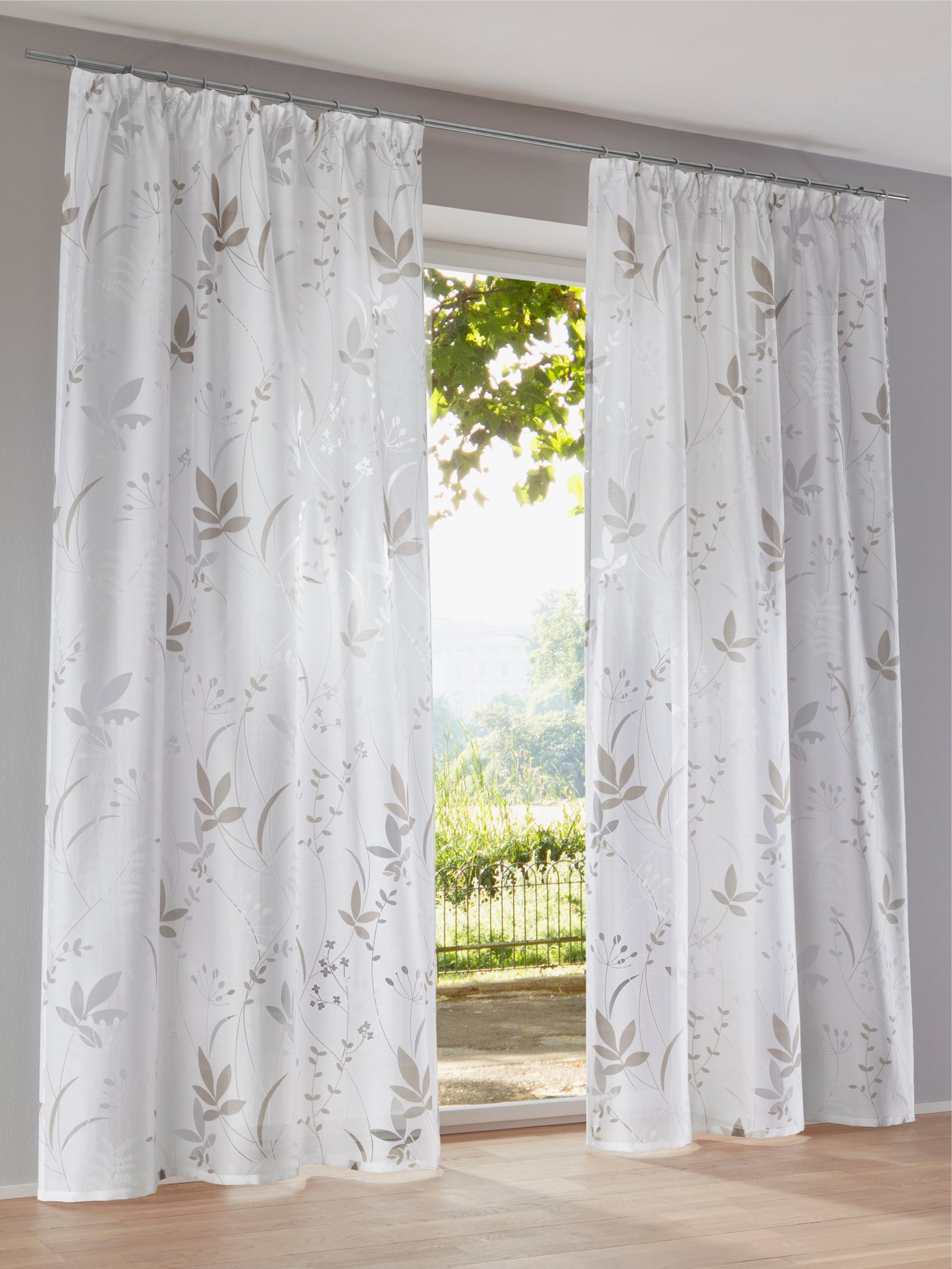 heine home Decoratieve vitrage - taupe/wit