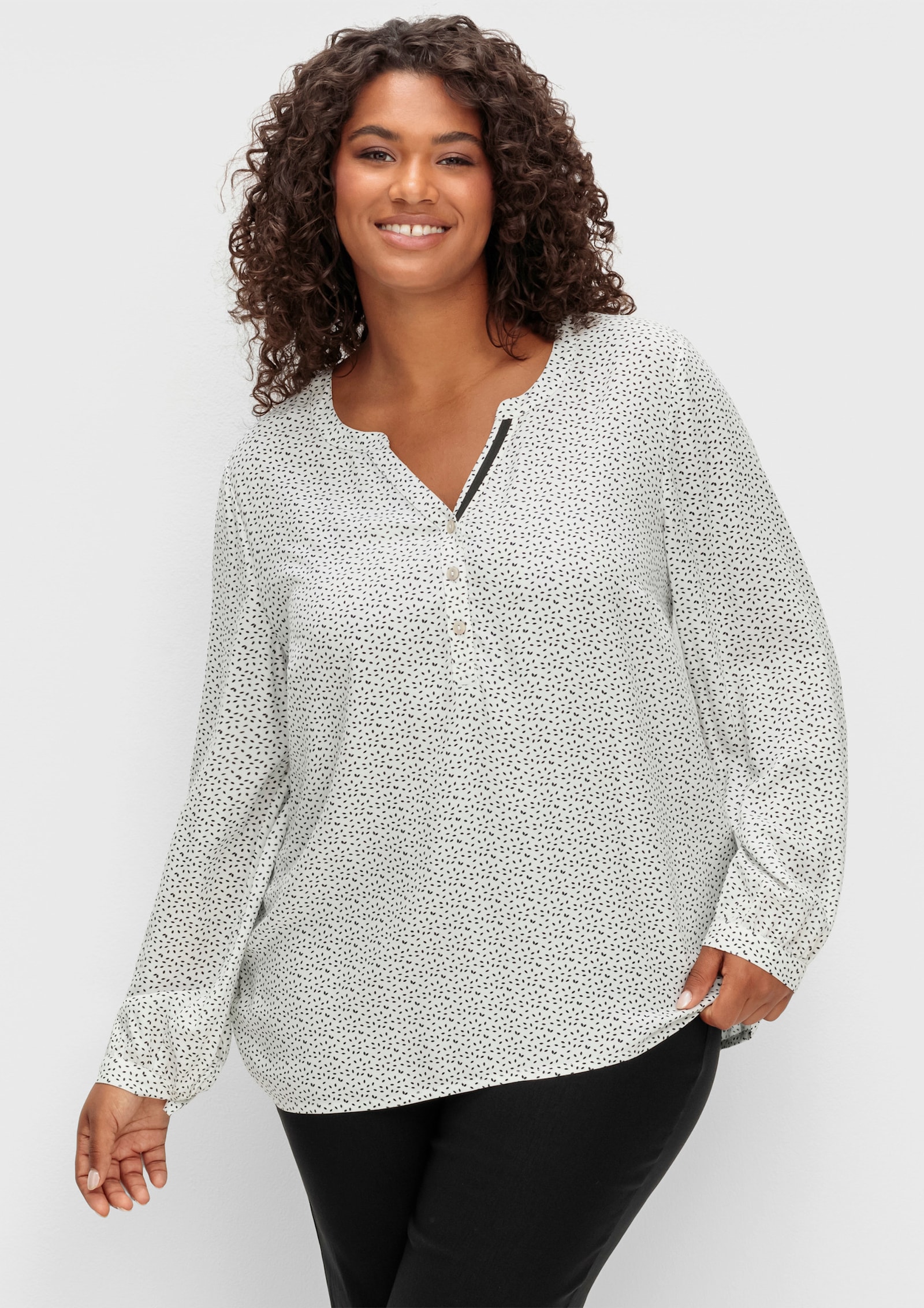 sheego Tunika im Doppelpack - schwarz + weiß-gemustert