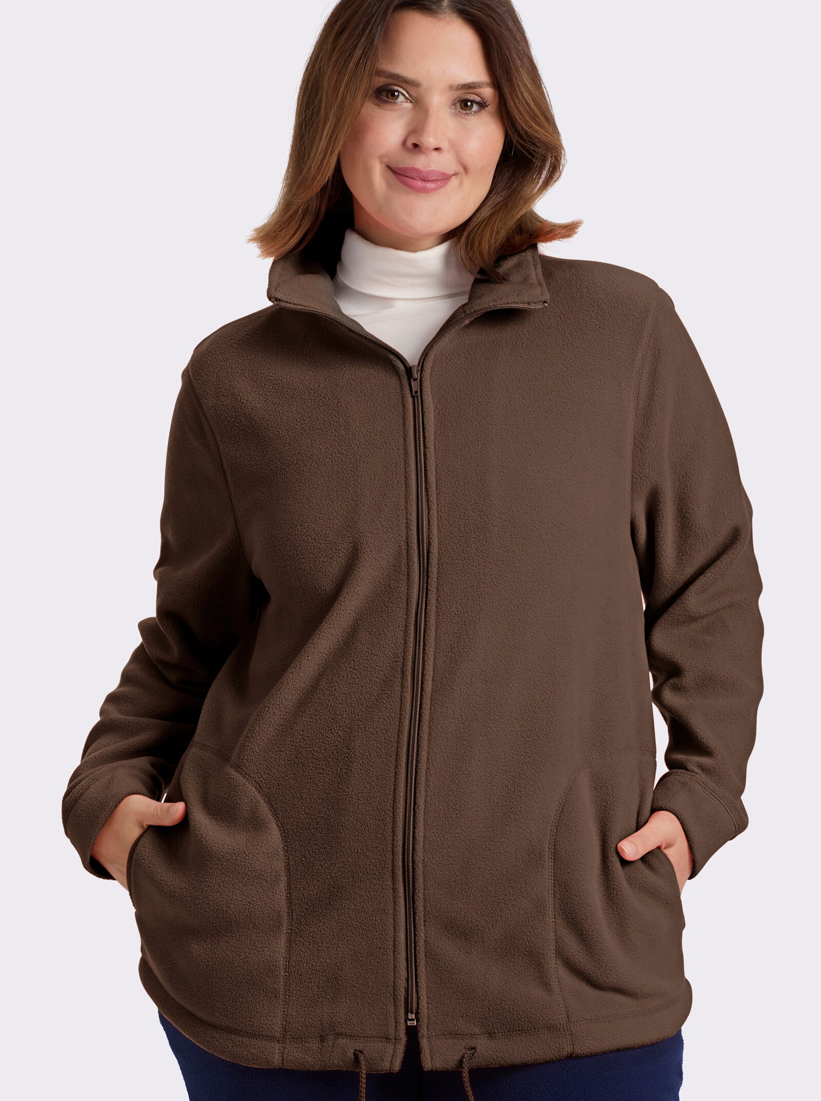 Fleecejacke Kordeldurchzug am Saum - mokka