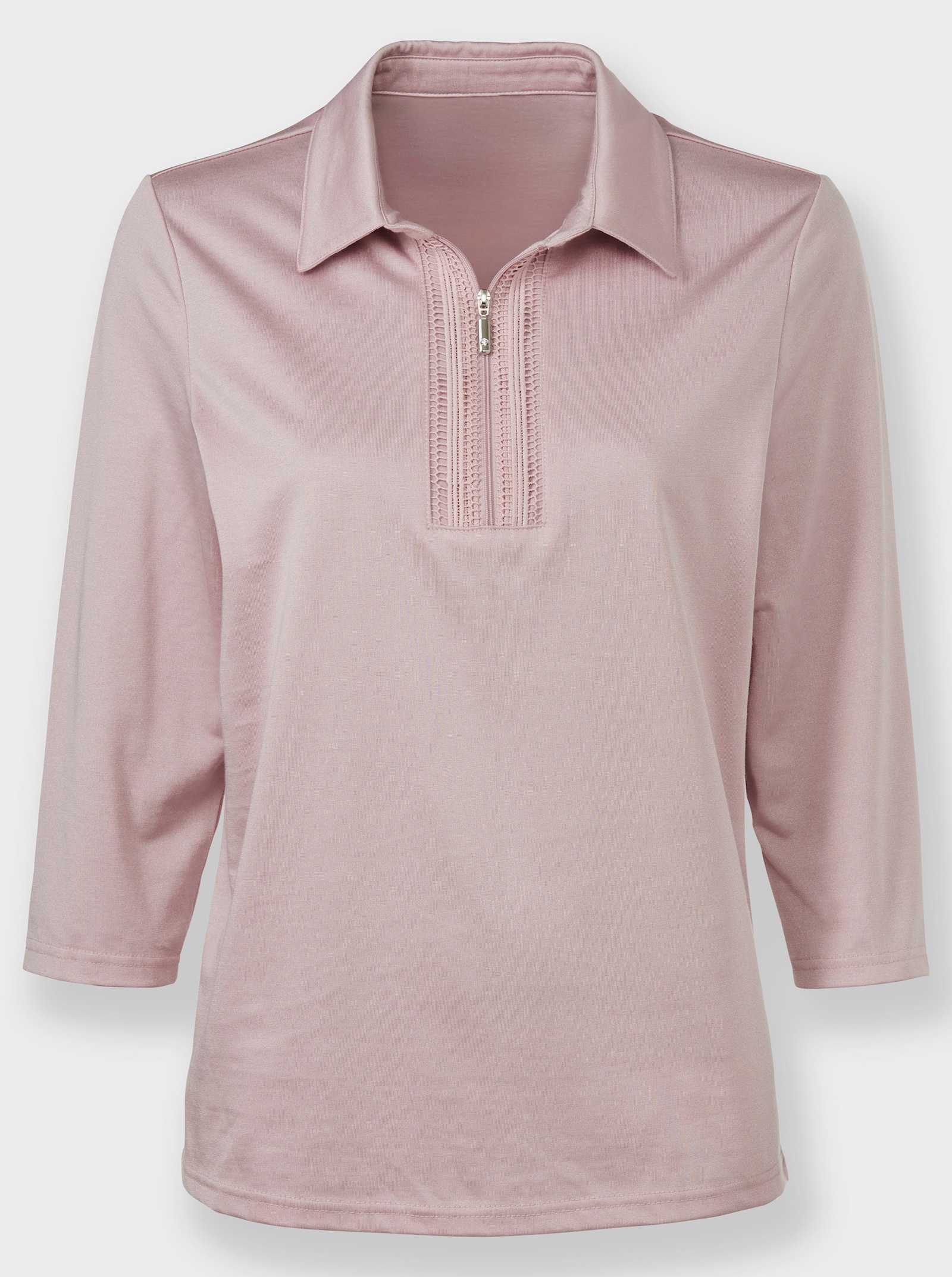 Poloshirt mit Spitzenborte - rosé