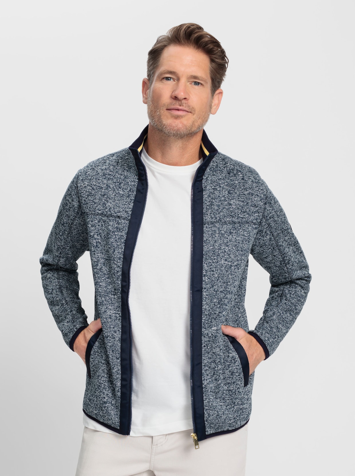 Marco Donati Strickfleecejacke - dunkelblau-meliert