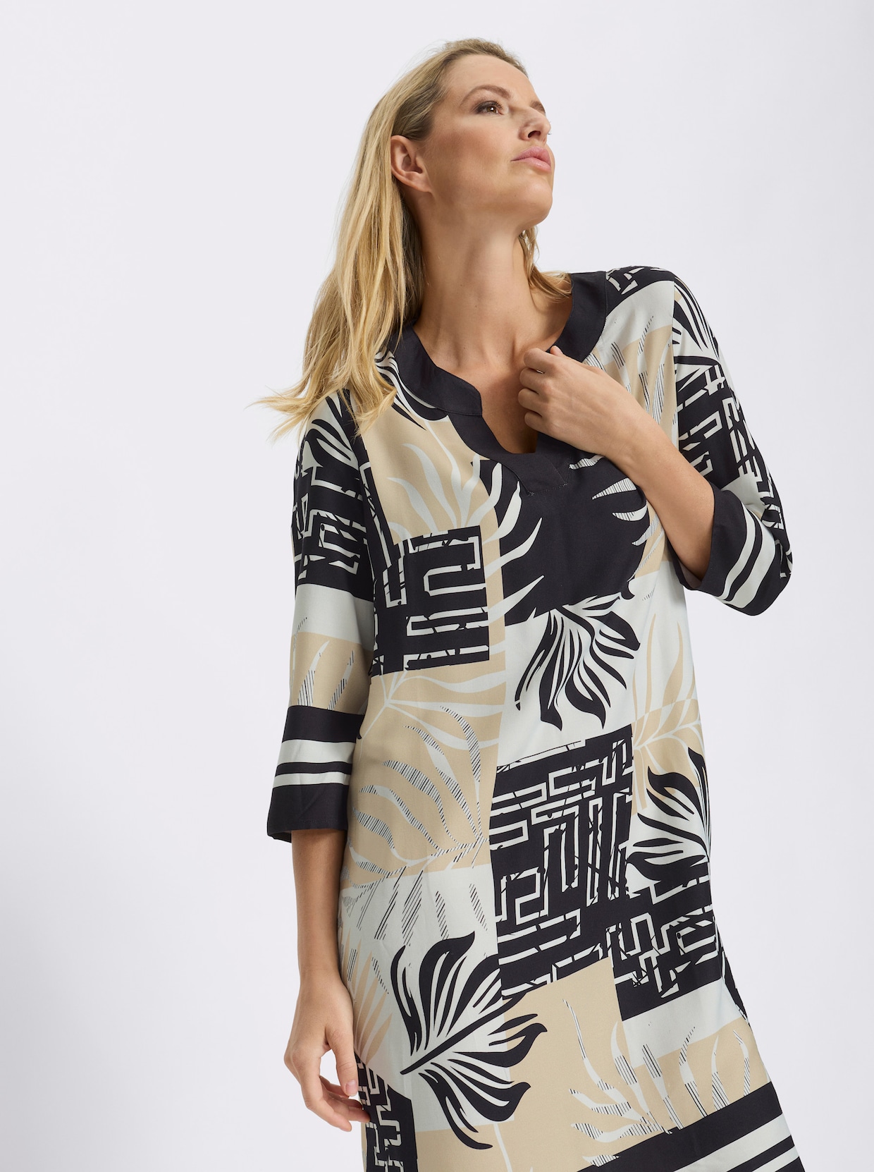 heine Druckkleid - sand-schwarz-bedruckt