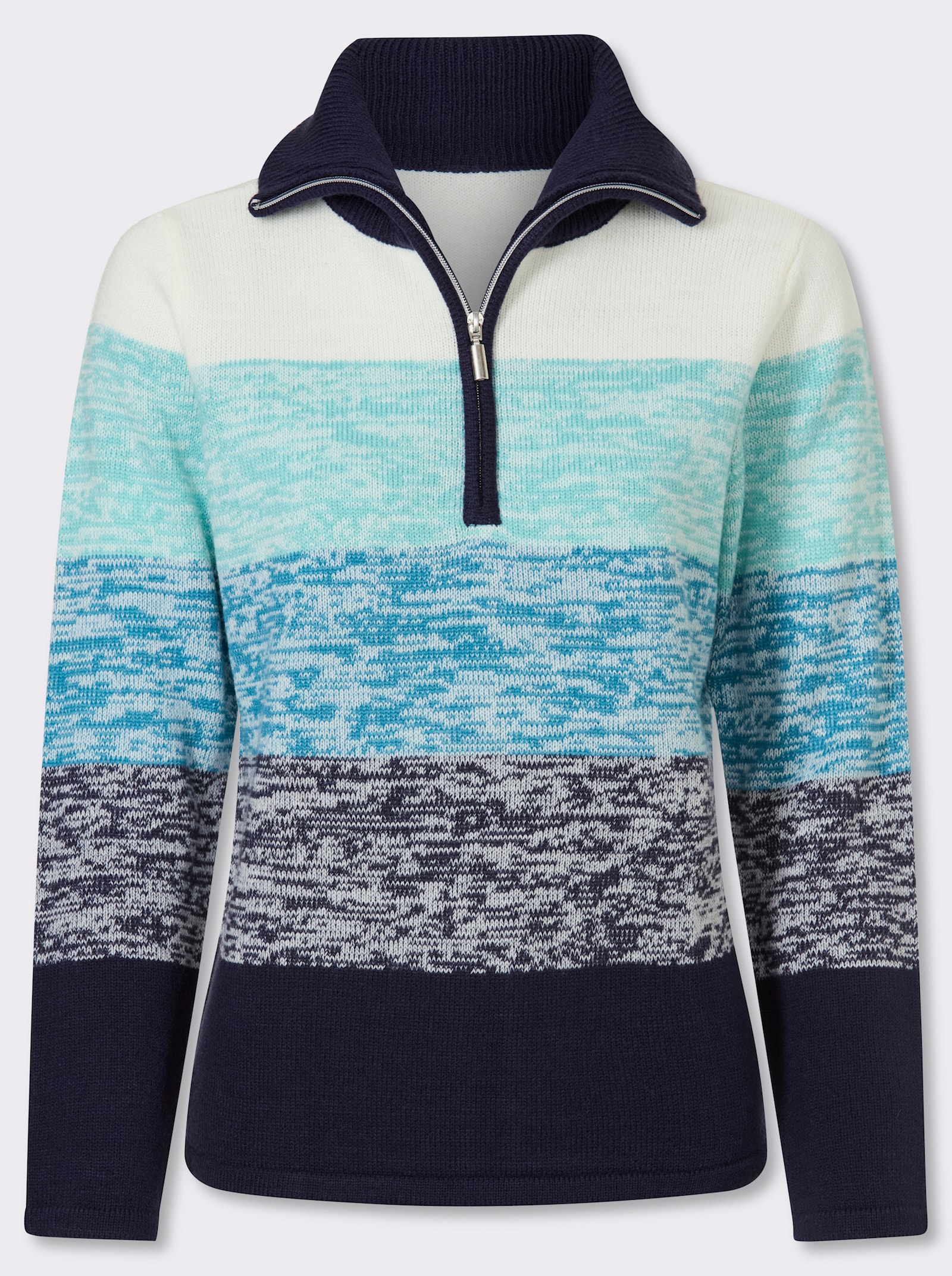 Langarm-Pullover mit kurzem Reißverschluss - topas-marine-gemustert
