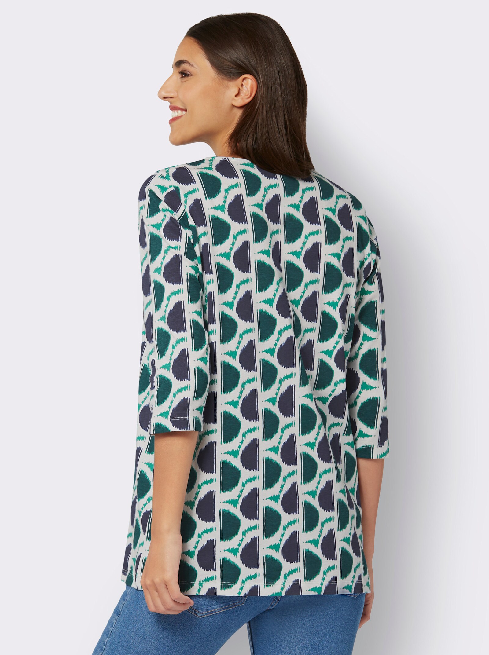  3/4-Arm-Shirt mit Retro-Print - smaragd-marine-bedruckt