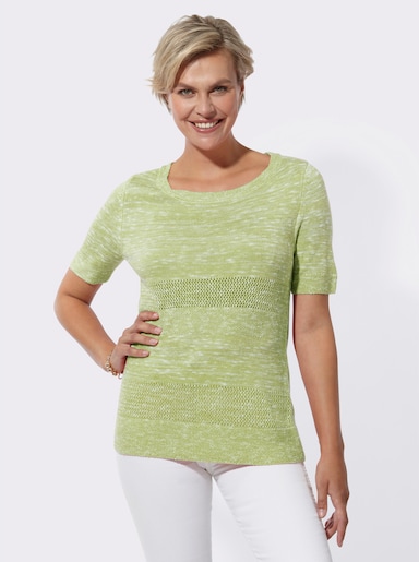 Ajourpullover im Mustermix - pistazie-meliert