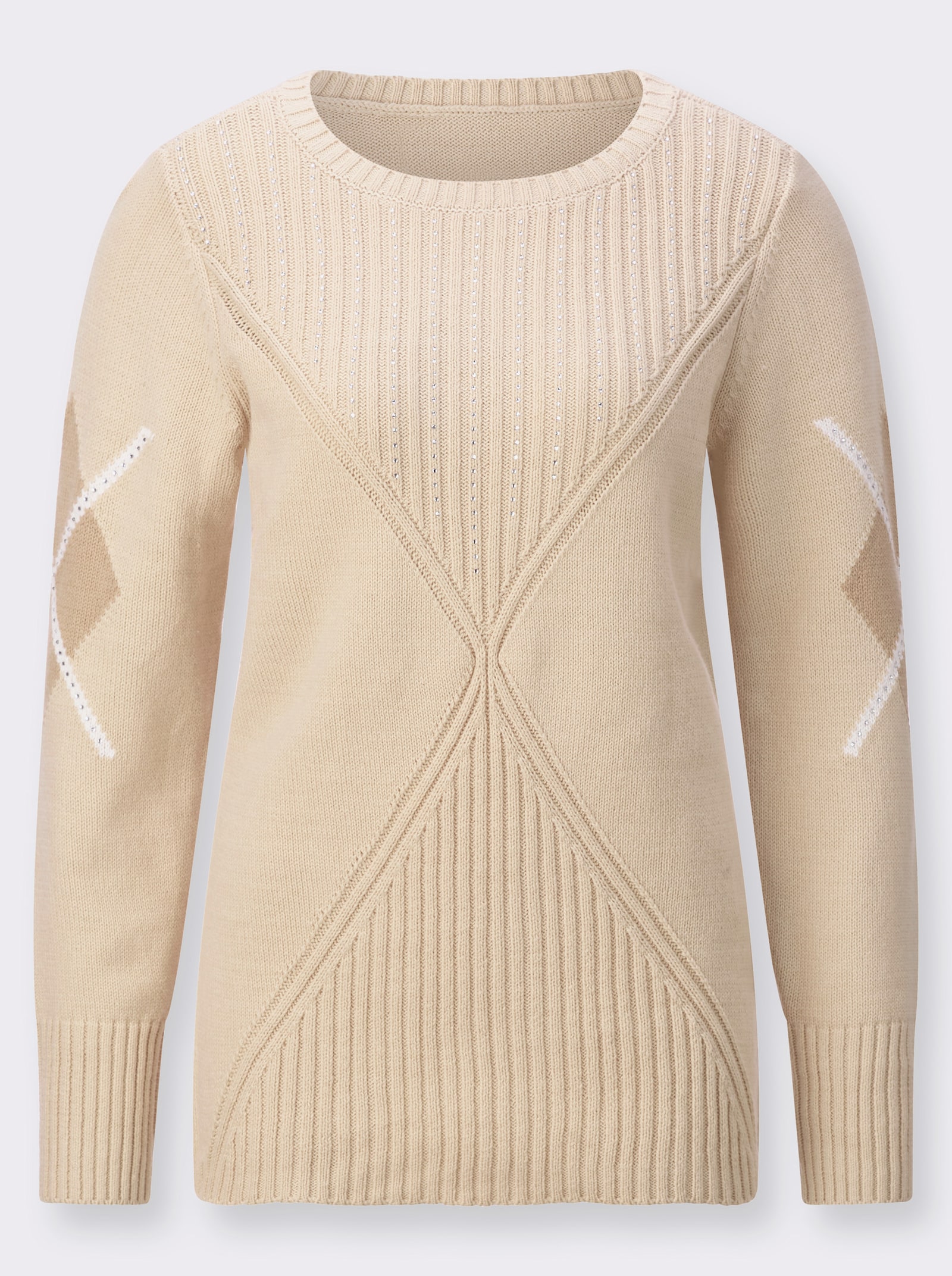 Rundhalspullover mit Glitzersteinchen - sand