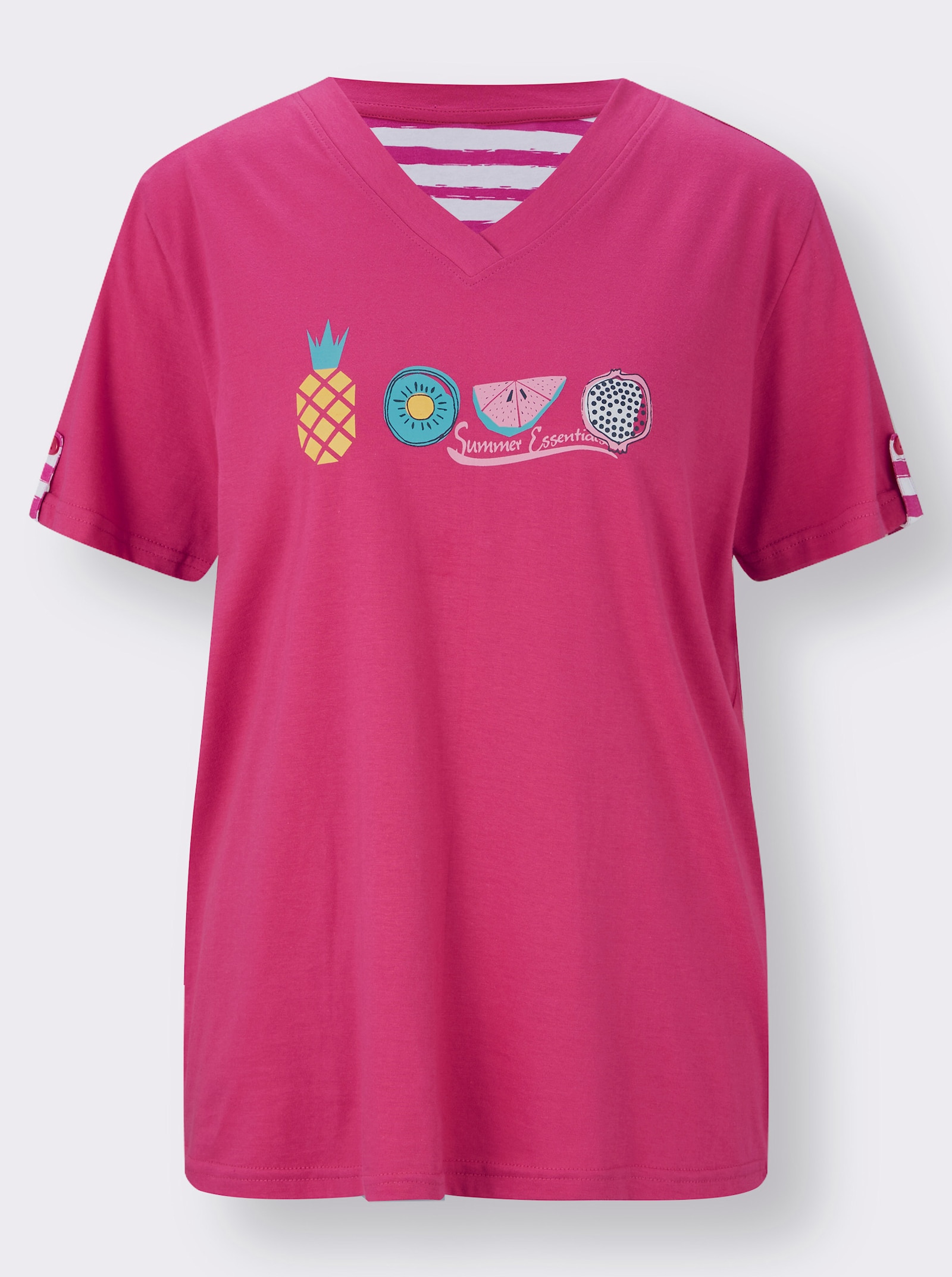 Comtessa Capri pyžamá, jednoduchý džersej - Fuksiová + fuksiová pruhovaná