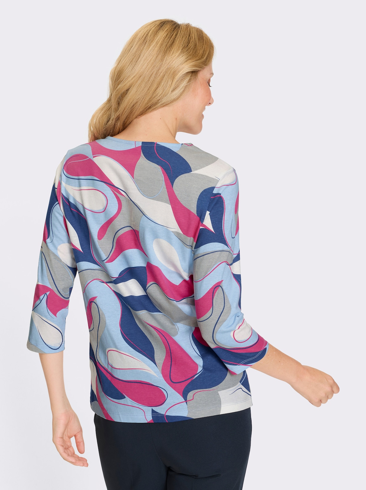 3/4-Arm-Shirt - hellgrau-fuchsia-bedruckt