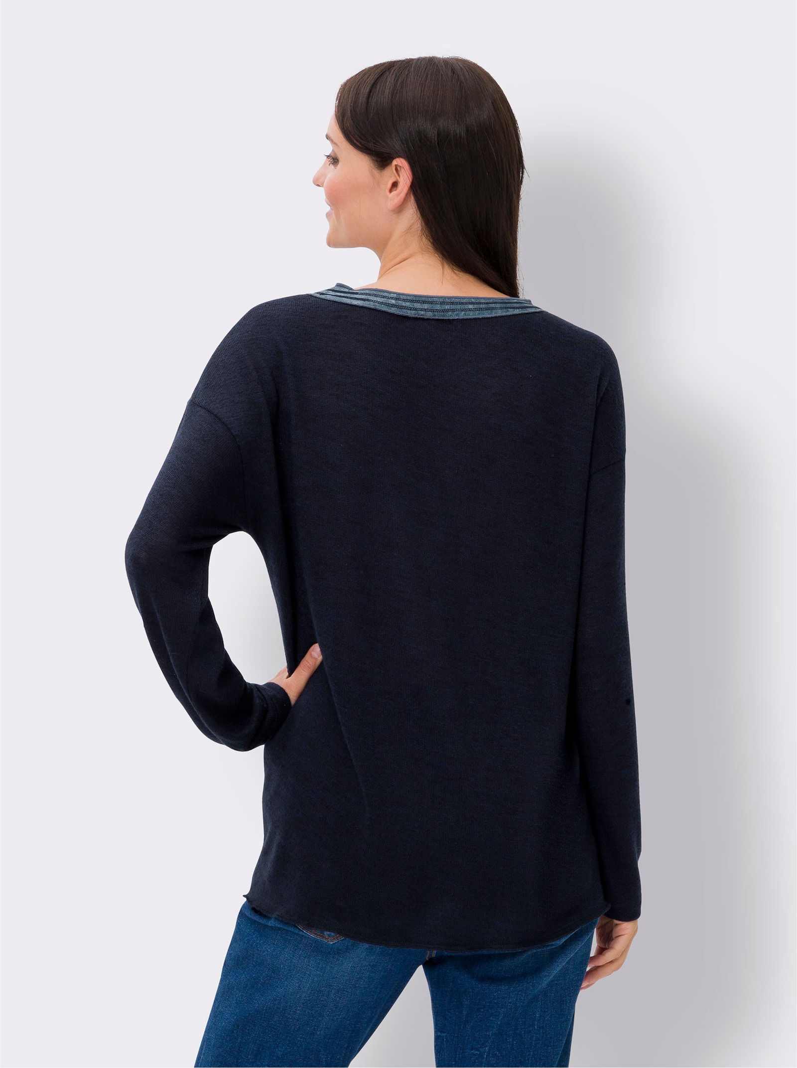 heine Langarmshirt mit Glitzer-Elementen - marine-jeansblau-gemustert