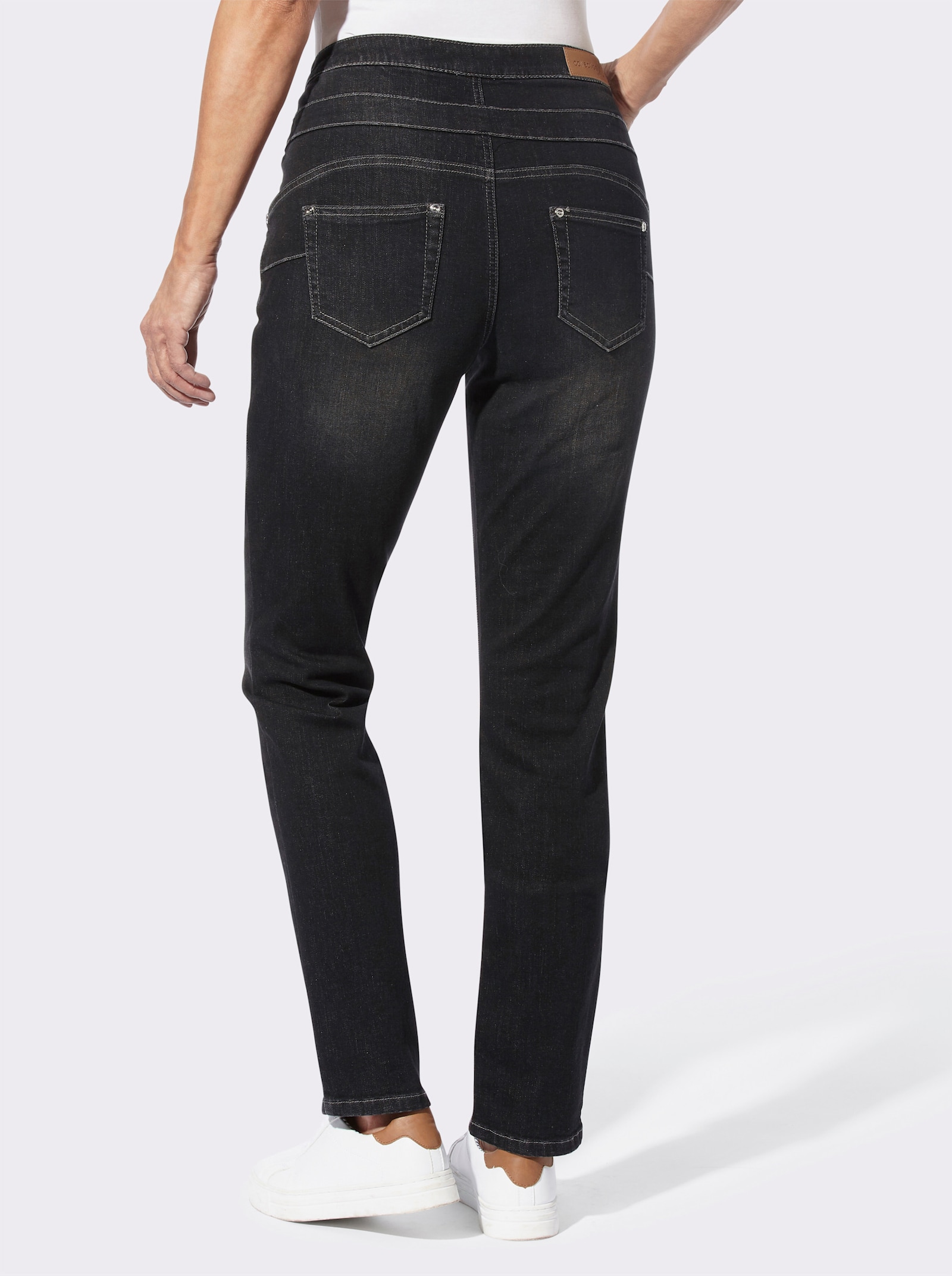 Jeans met rits- en 3-knoops sluiting - black denim