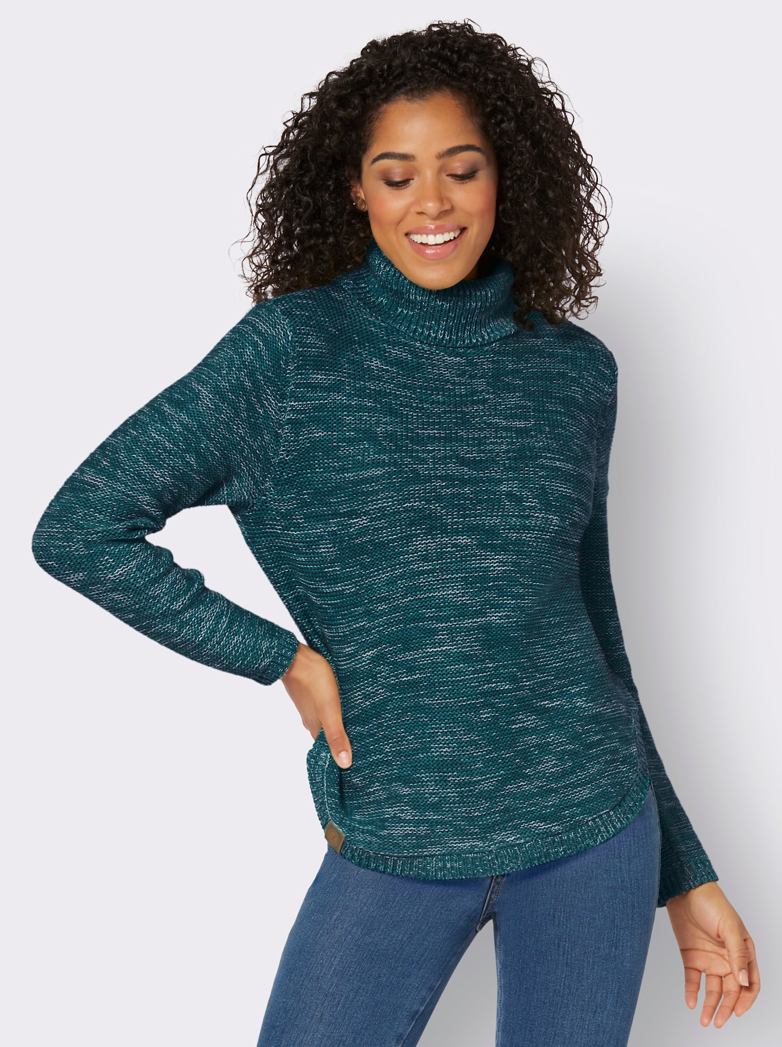 Svetr s rolákovým límcem - petrolejová-melír