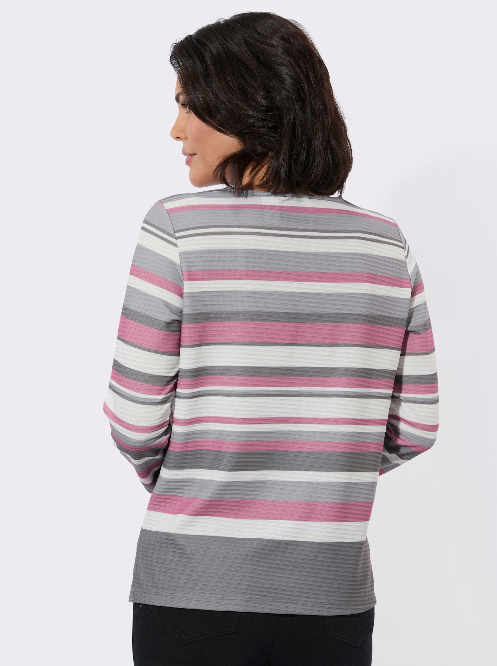 Rundhalsshirt im Ringel-Dessin - altrosa-grau-bedruckt