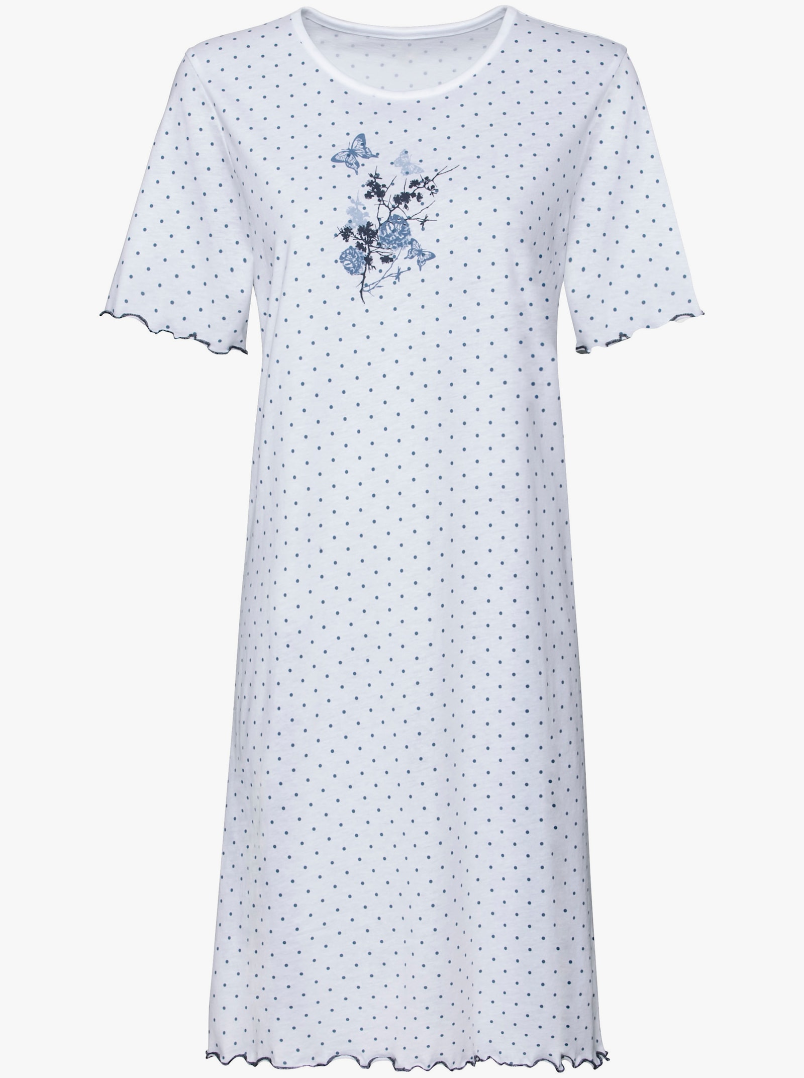 Nachthemd mit gewellten Kontrast-Ziernähten - weiß-bedruckt