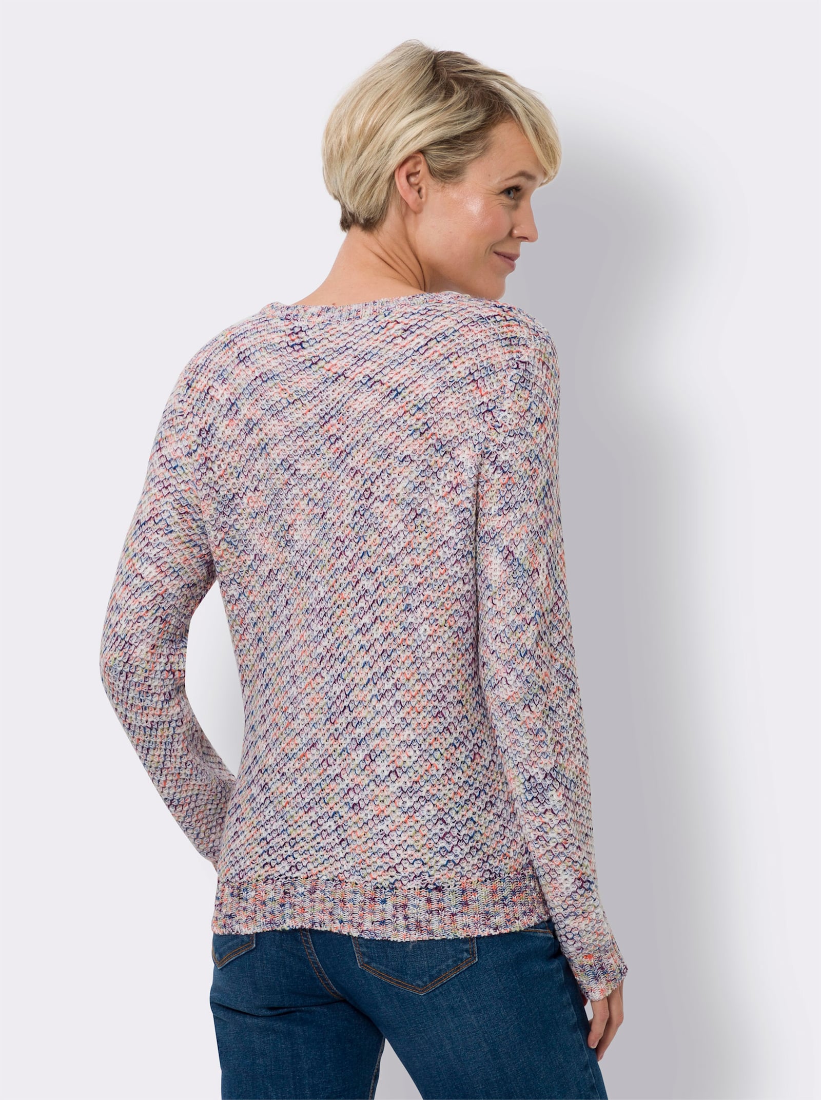 Rundhalspullover in Melange-Optik - weiss-meliert