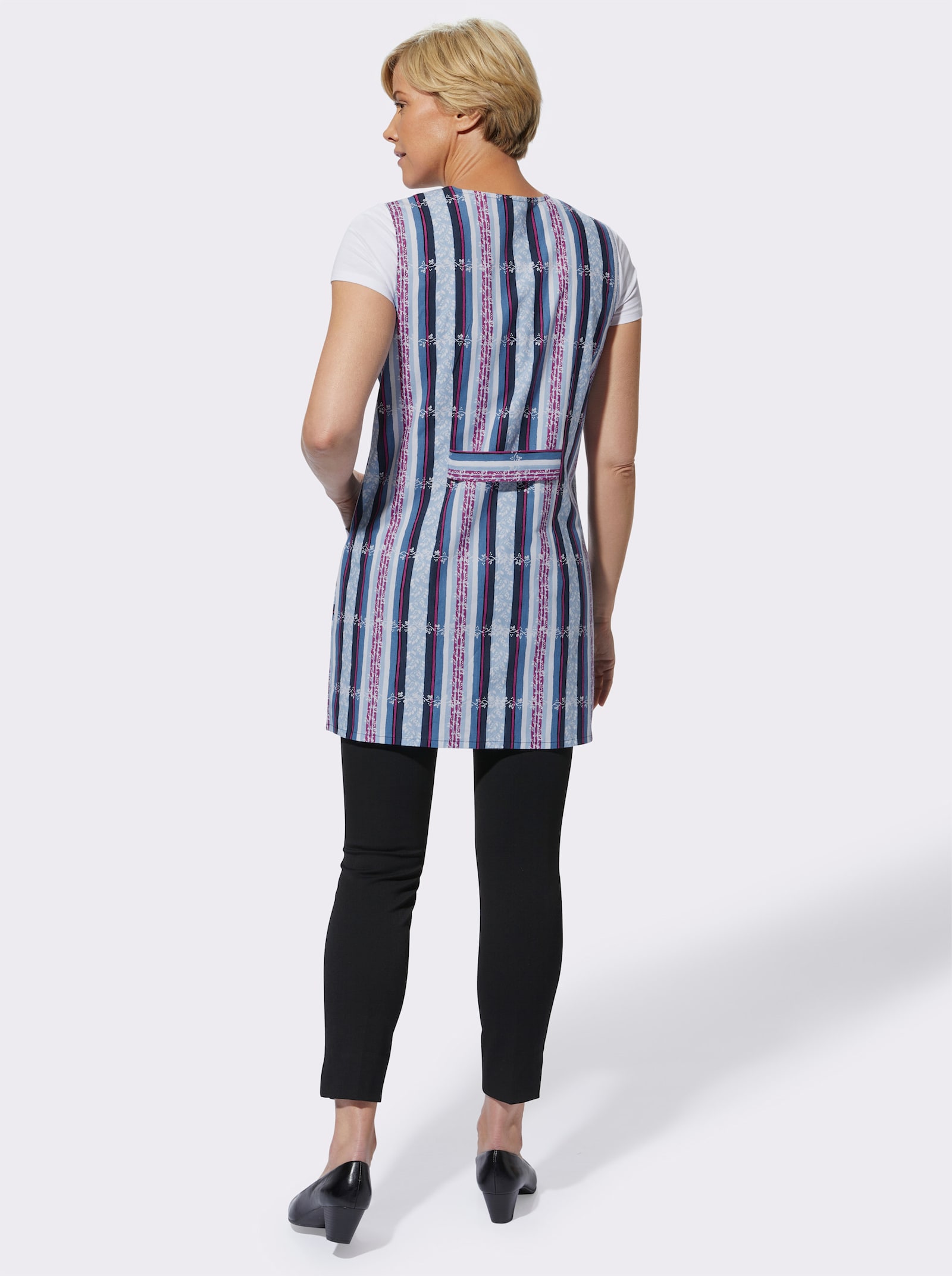 Schort met streeppatroon - donkerblauw/heide