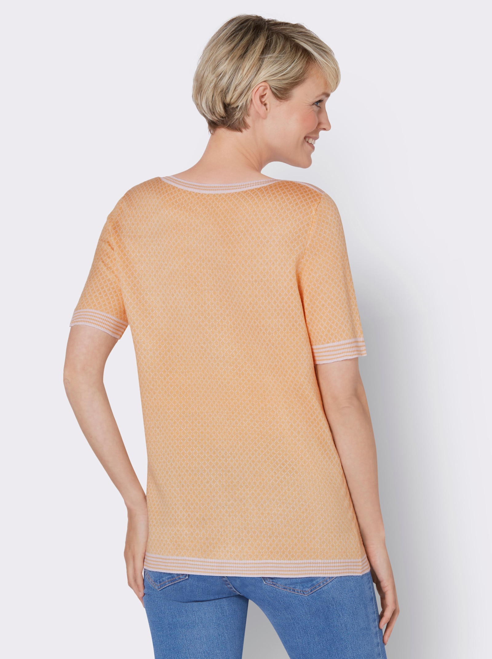 Kurzarmpullover mit U-Boot-Ausschnitt - apricot