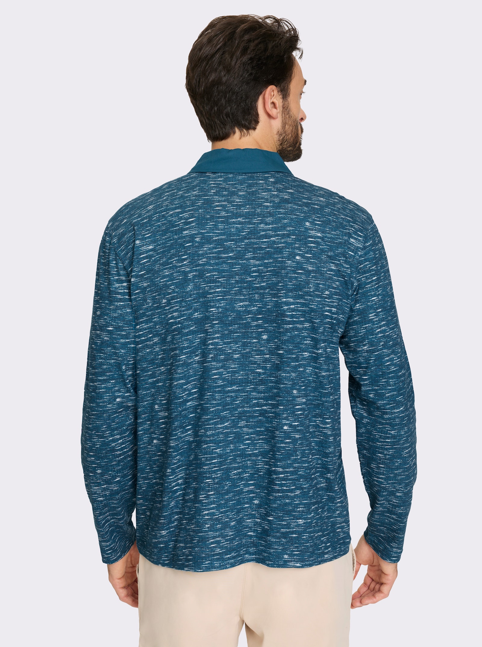 Catamaran Langarmshirt mit unifarbenen Details - topas-meliert