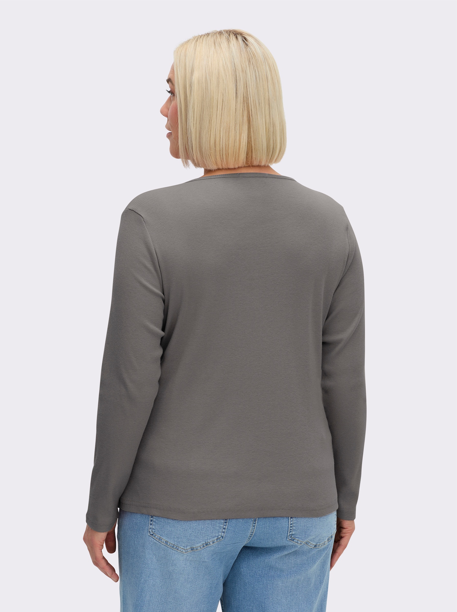 Langarmshirt mit Zierknopfleiste - grau