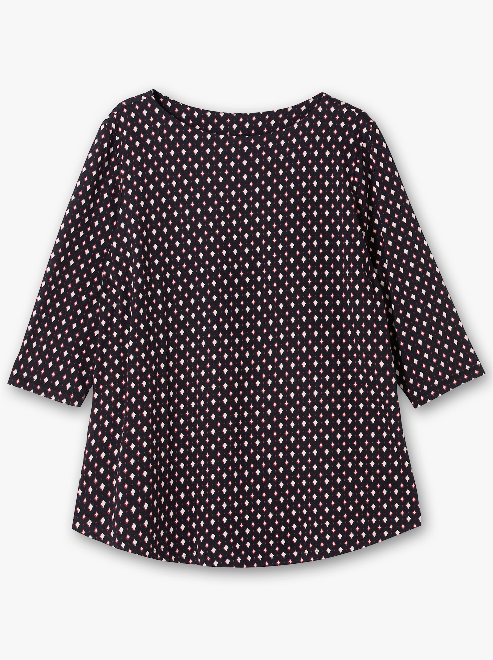 sheego Shirt met 3/4-mouwen en minimalistische print - diepblauw gedessineerd