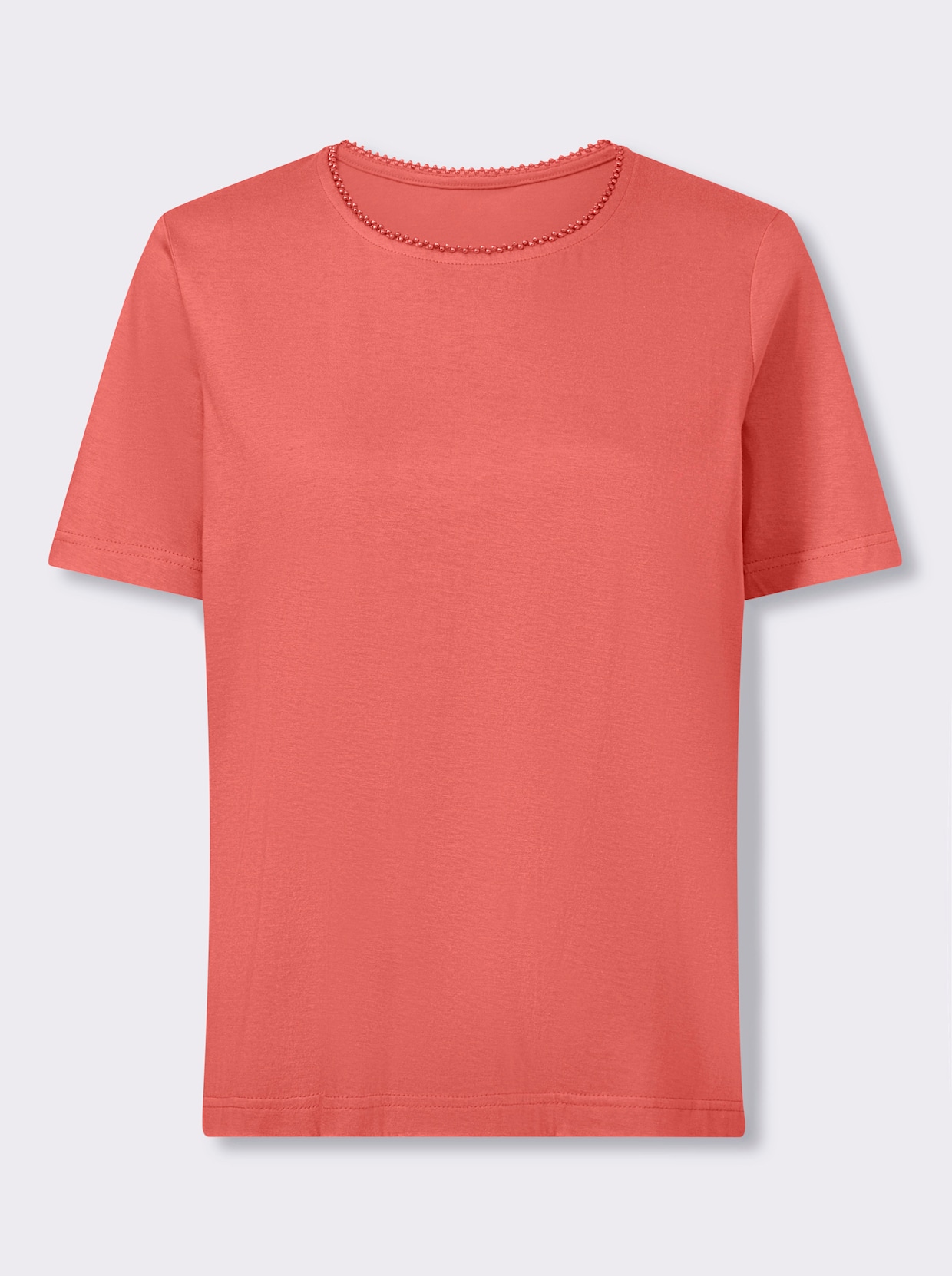 Kurzarmshirt mit Zierperlen - grapefruit