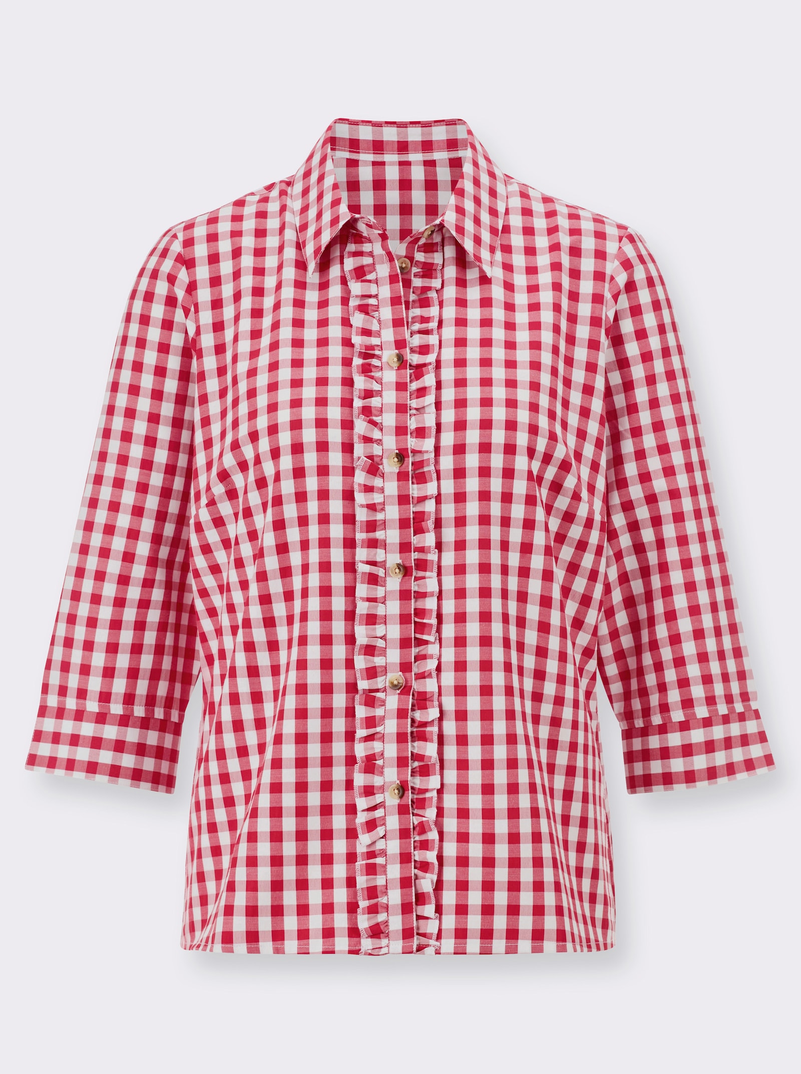 Folkloreblouse met ruches - rood/wit geruit
