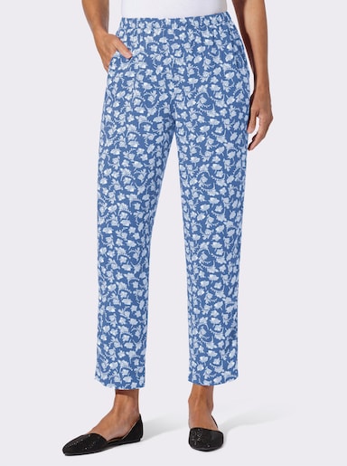 Schlupfhose - jeansblau-weiß-bedruckt