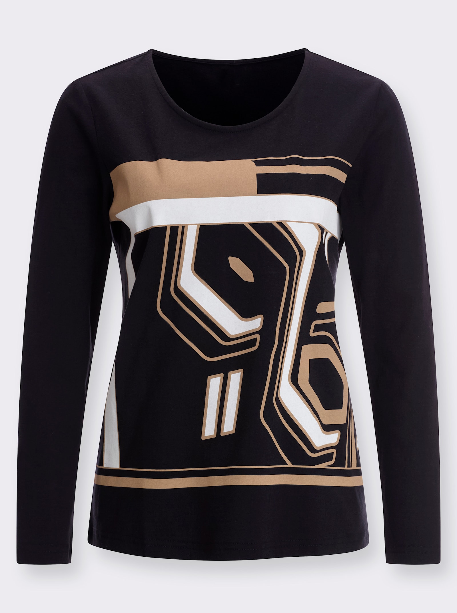 Shirt met lange mouwen en grafische print - zwart/camel bedrukt