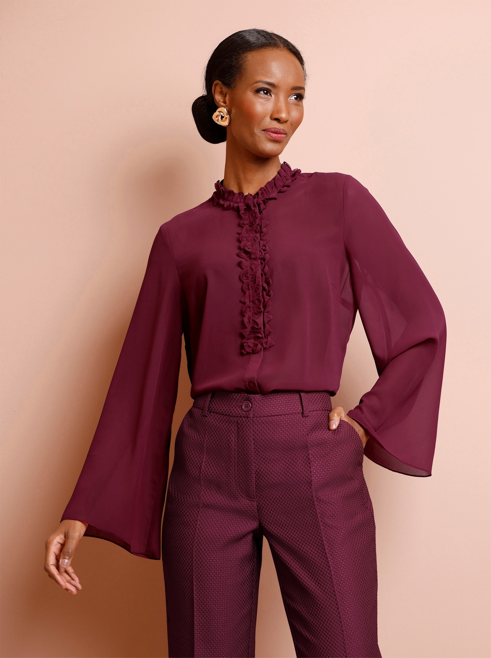 Langarm-Bluse aus duftigem Georgette - bordeaux