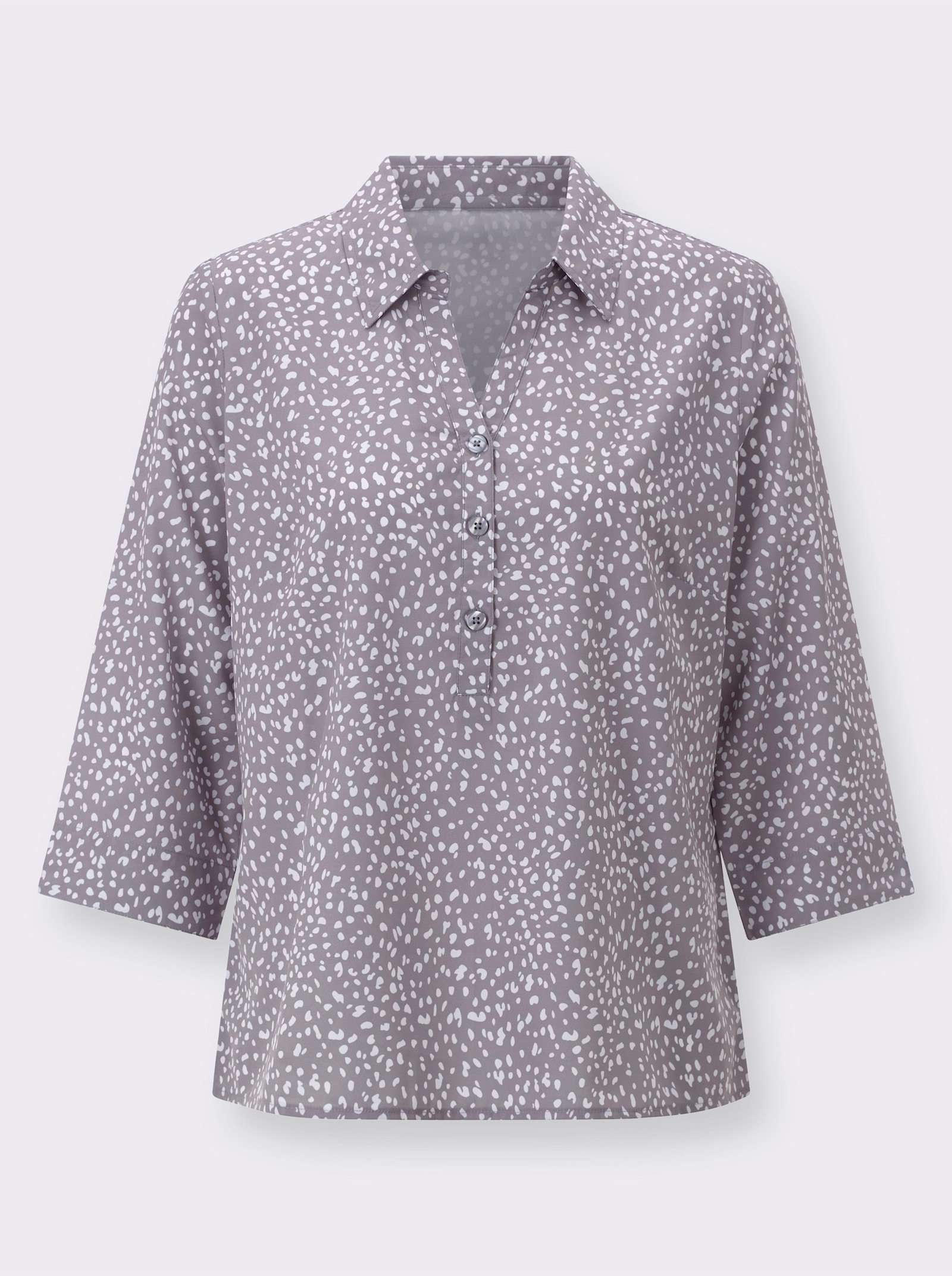 Schlupfbluse in pflegeleichter Qualität - grau-weiß-bedruckt