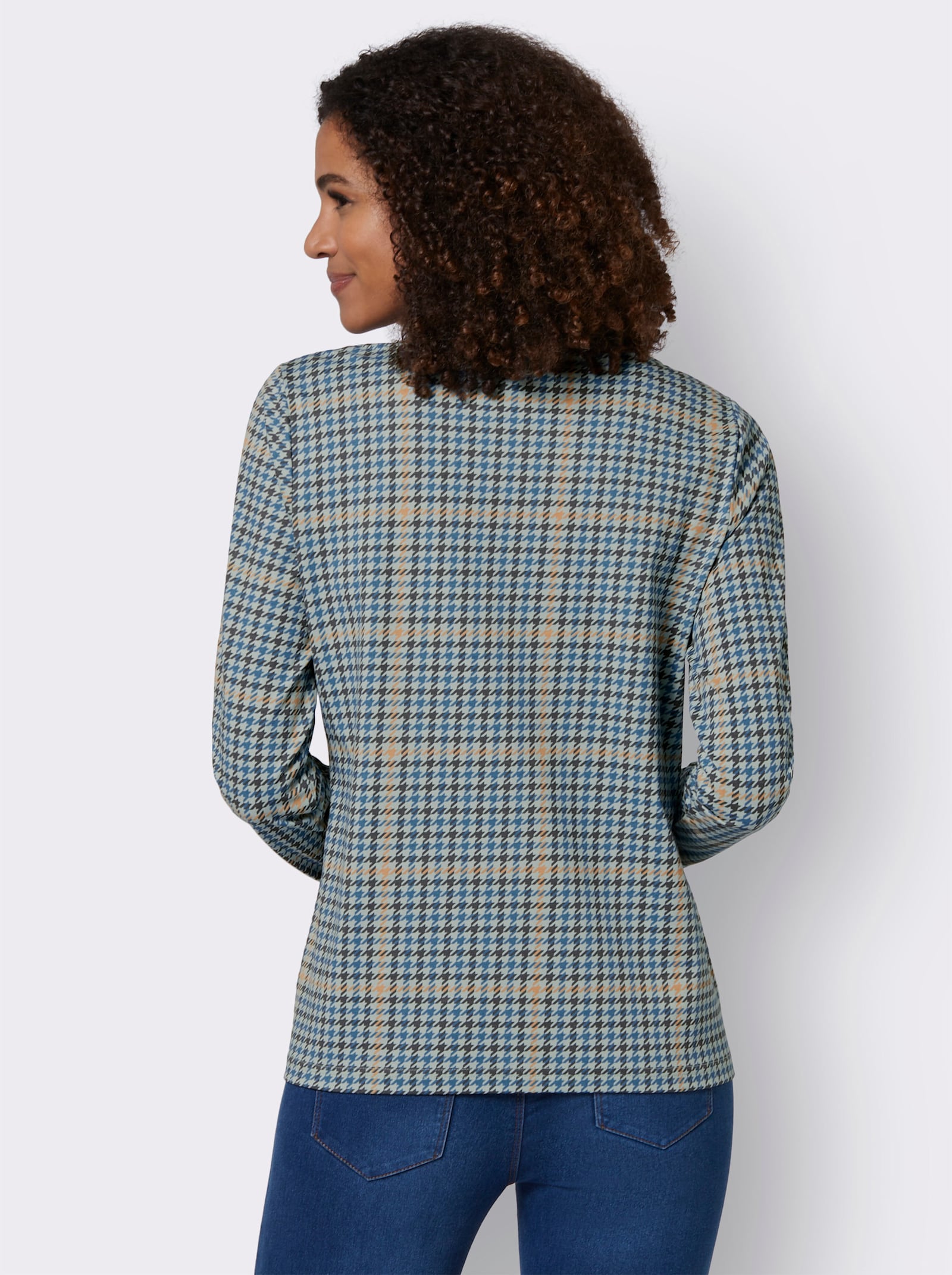 Langarmshirt im Hahnentritt-Dessin - kalkmint-gemustert