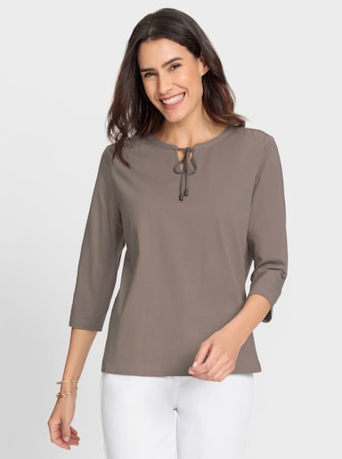 3/4-Arm-Shirt mit Raffung an der Schulter - taupe