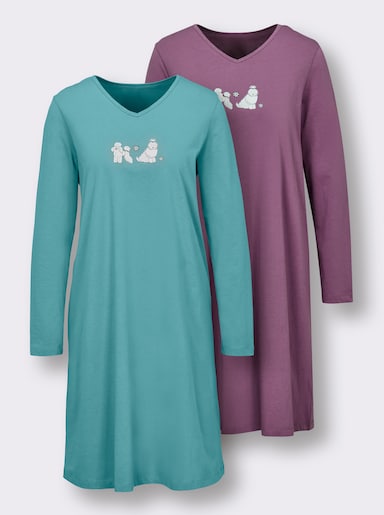 wäschepur Sleepshirts mit Hunde-Motiv - ozean + violett