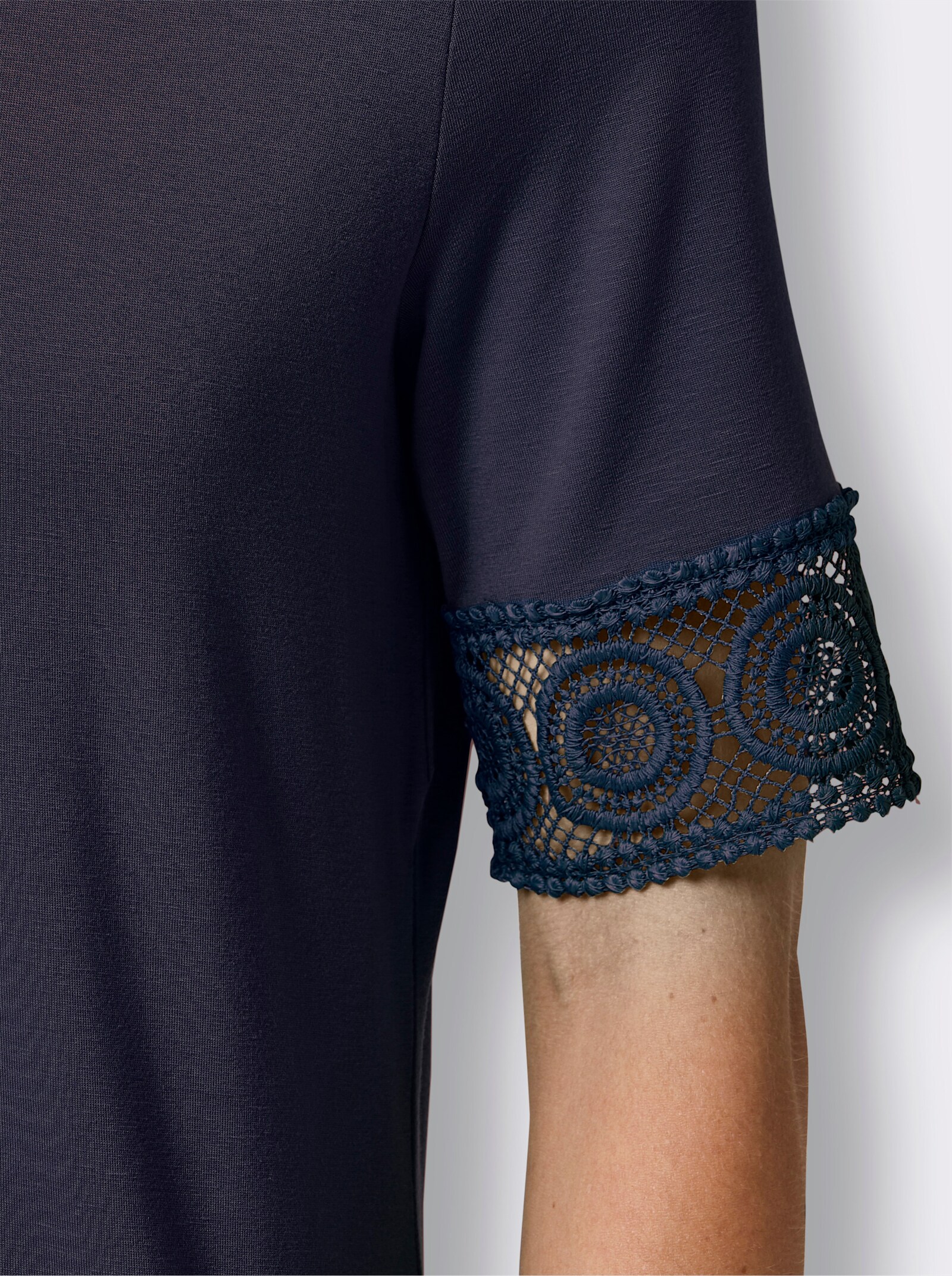 CREATION L PREMIUM Kurzarmshirt mit Spitze - marine