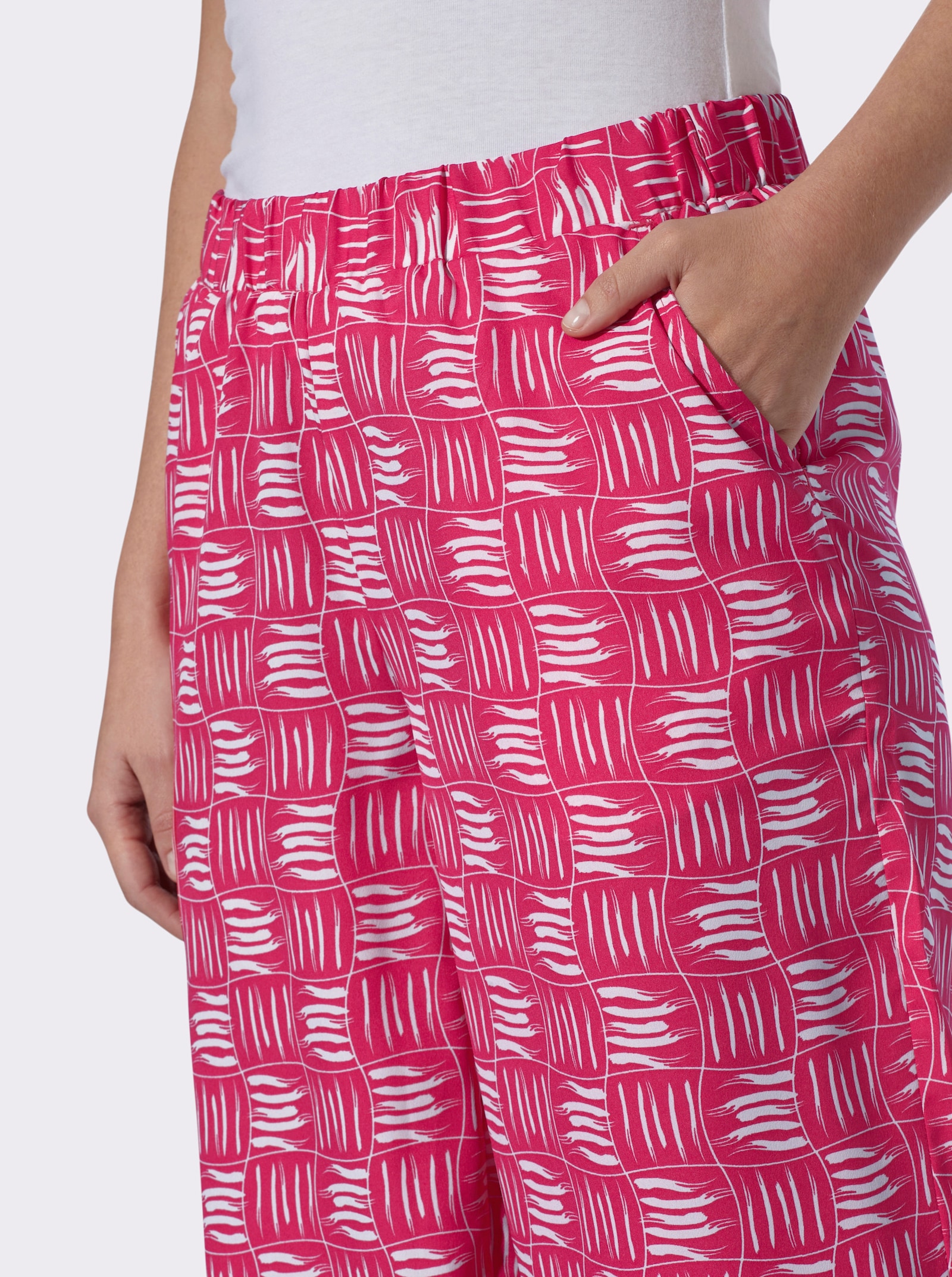 Schlupfhose mit 2 Taschen - pink-ecru-bedruckt